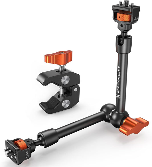 K&F CONCEPT 11" Magic Arm Clamp with Clamp ARRI 1/4" & 3/8" Thread Screw | 360° Ball Heads Arm with Clamp Mount for Monitor, LED Light, Webcam, Action Camera, MS33