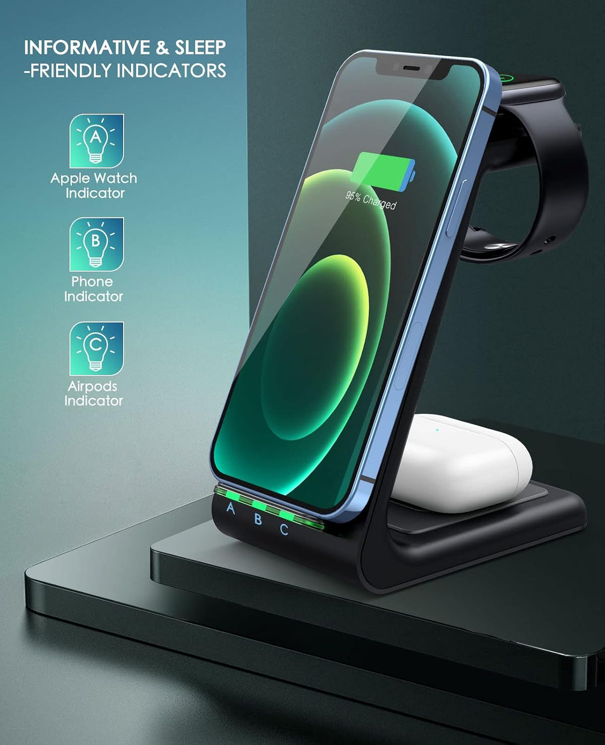 3 in 1 Wireless Charging Station, 2026 Upgraded Fast Desk Charger Station for iPhone 17 16 15 14 13 12 Pro Max Plus, Charger Stand for Apple Watch 10 9 8 7 6 5 4 3 2 SE, Airpods 4 3 2 Pro(Black)