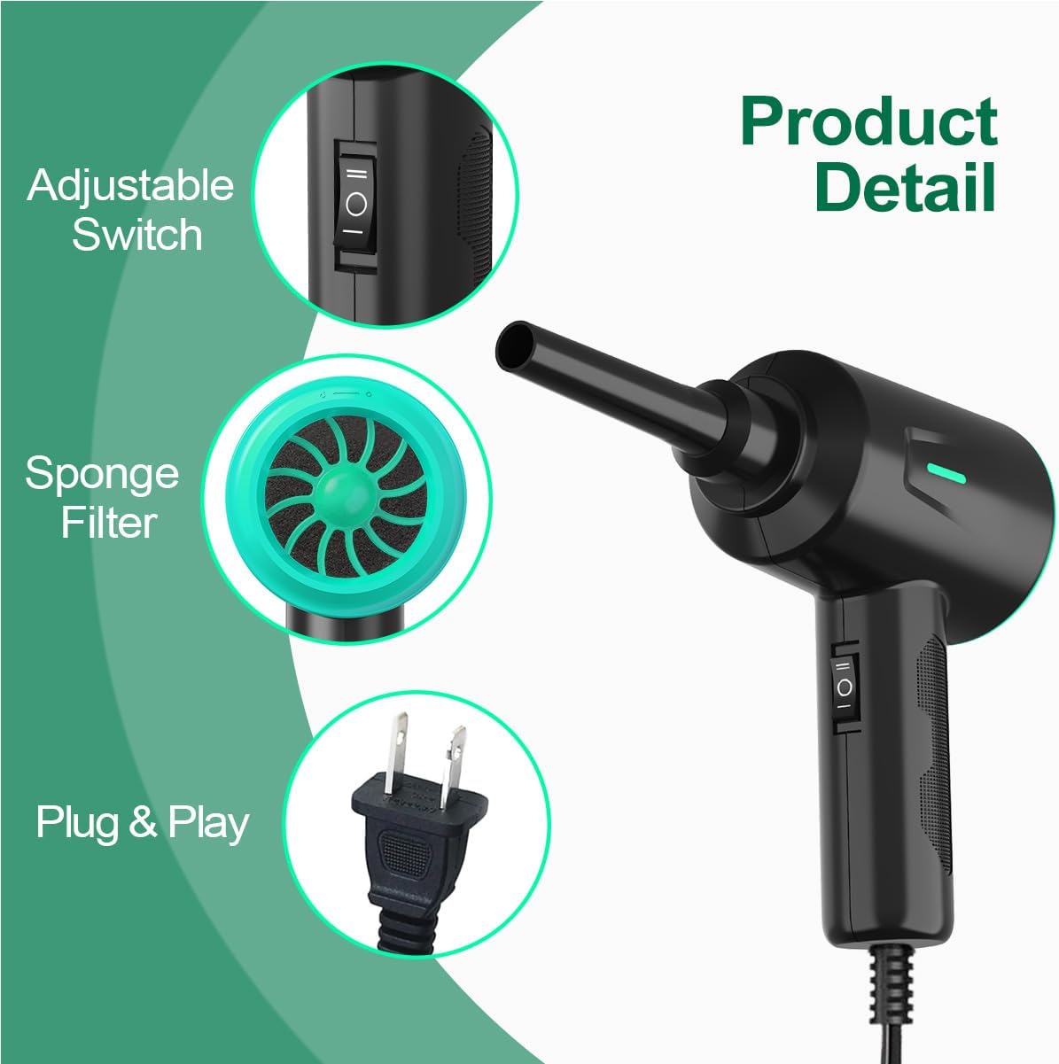 Air Duster - Electric Air Blower - 5.74oz High Power Cleaning for Computer - PC - 2 Gear Compressed Air