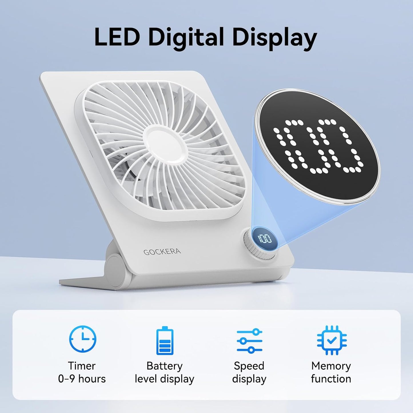 GOCKERA Desk Fan, 6.61''Ultra-thin 5000mAh Battery Powered Fan with Powerful Wind,100 Speeds Adjustable&Digital Display,Timer,Ultra-quiet Small Portable Fan for Bedroom,Office,Travel,Summer Essentials
