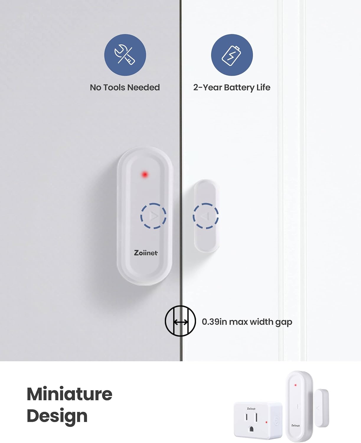 Zoiinet Door Sensor Outlet Plug Kit, Wireless Mini Contact Window Sensor, Group Control Unlimited Devices, No Wiring No WiFi, 130 ft, 15A/1500W, Programmable, for Household Appliances