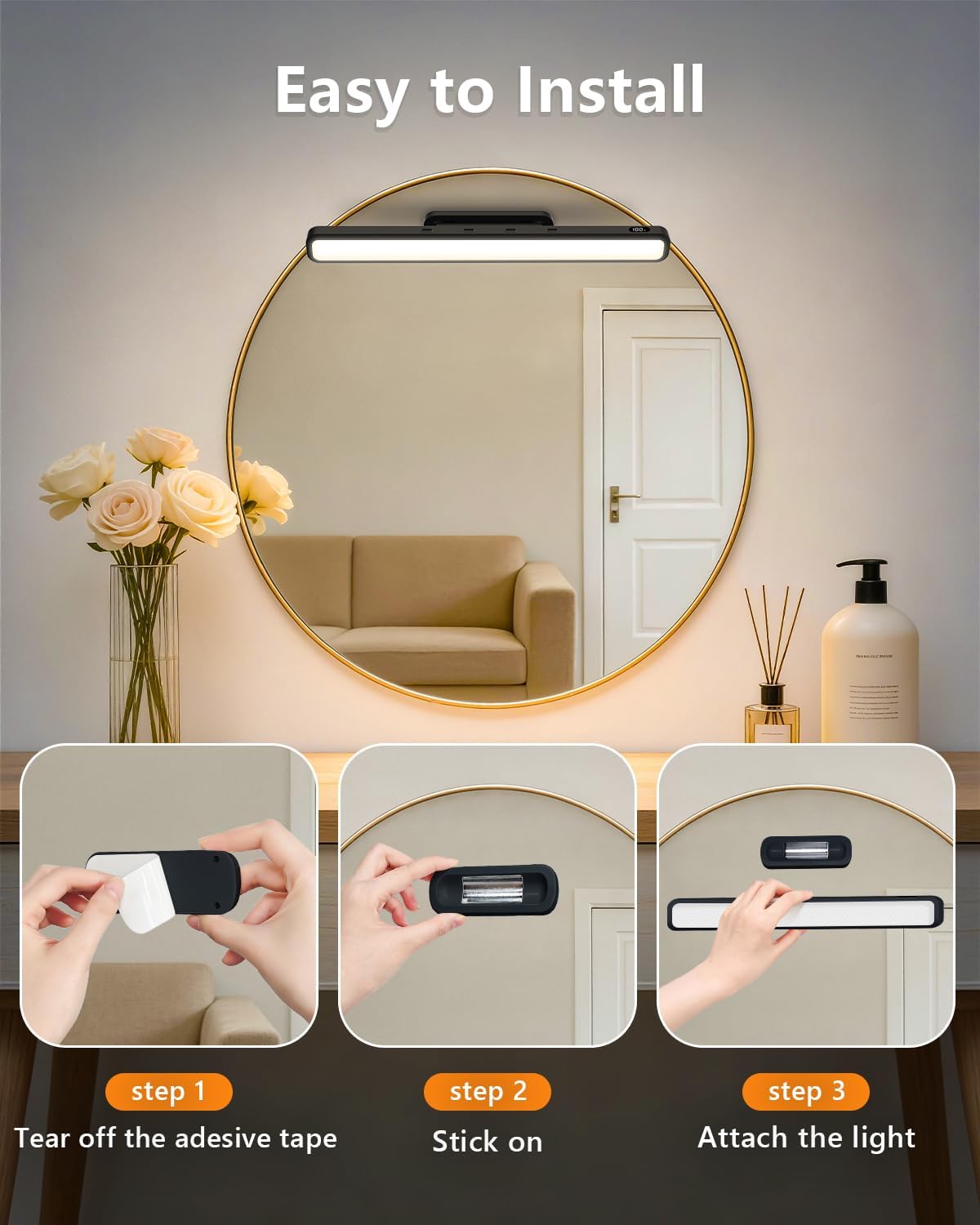 WILLED 3W Mirror Lights with Remote Control,Eye-Friendly Magnetic Light Bar with Battery Level Display,Adjustable Color Temperatures Vanity Lights for Mirror,Makeup Lighting for Bathroom(2 Pack)