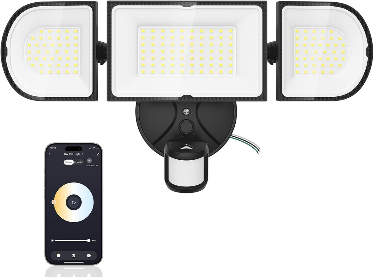 120W Smart Flood Light Outdoor, 12000lm Outdoor Security Lights with Motion Sensor, WiFi Alexa Floodlight APP Control, 2700K-6500K LED Light for Outside, IP65 Waterproof, Black