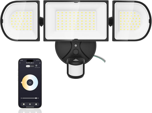 120W Smart Flood Light Outdoor, 12000lm Outdoor Security Lights with Motion Sensor, WiFi Alexa Floodlight APP Control, 2700K-6500K LED Light for Outside, IP65 Waterproof, Black