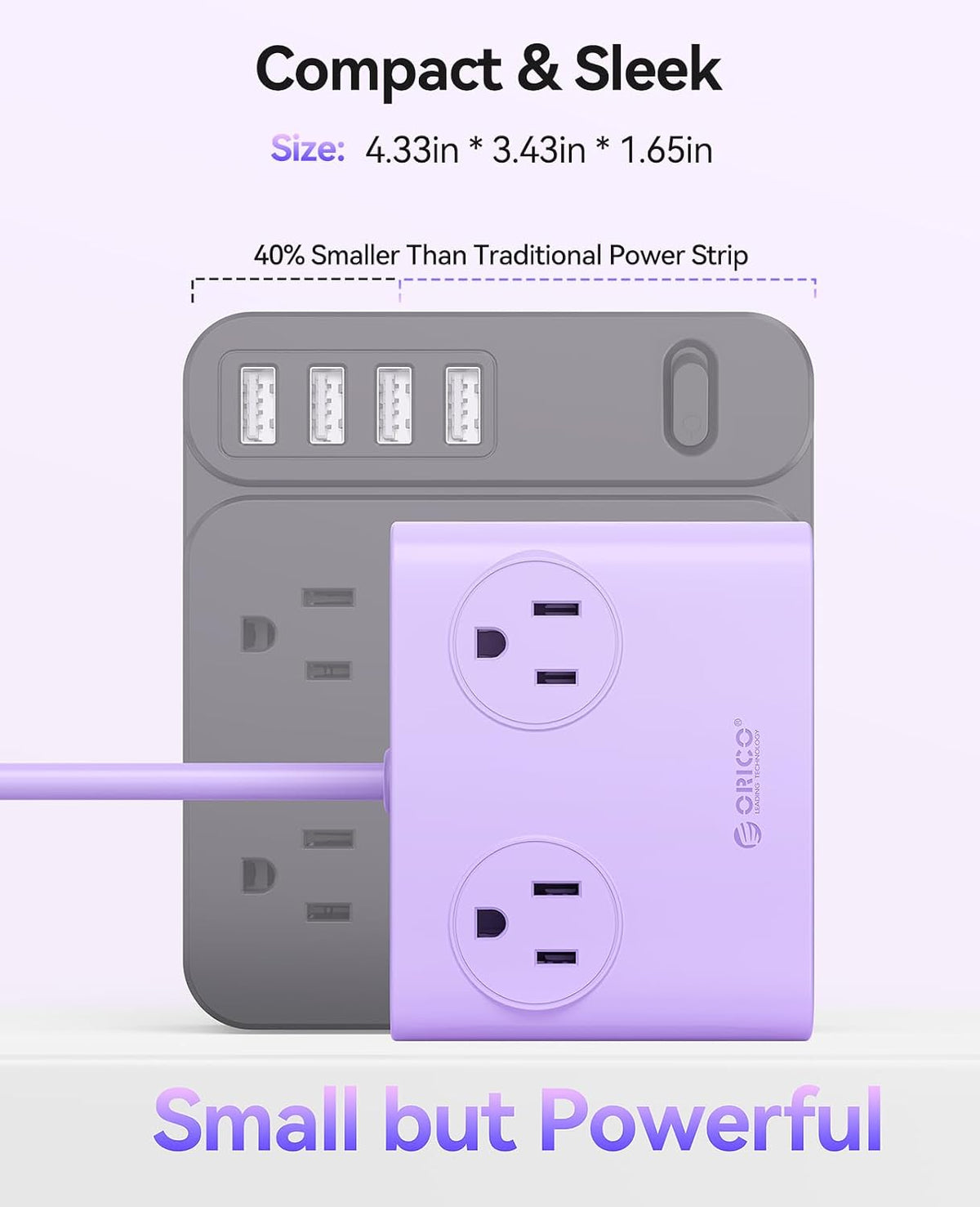 ORICO Power Brick, 25W GaN Power Strip, 8-in-1 Charging Station (1 Pack) | with 4 AC Outlets, 2 USB-C, 2 USB-A Ports, 5ft Extension Cord, Ultra Thin Flat Plug for Travel Office ETL Listed-PDC