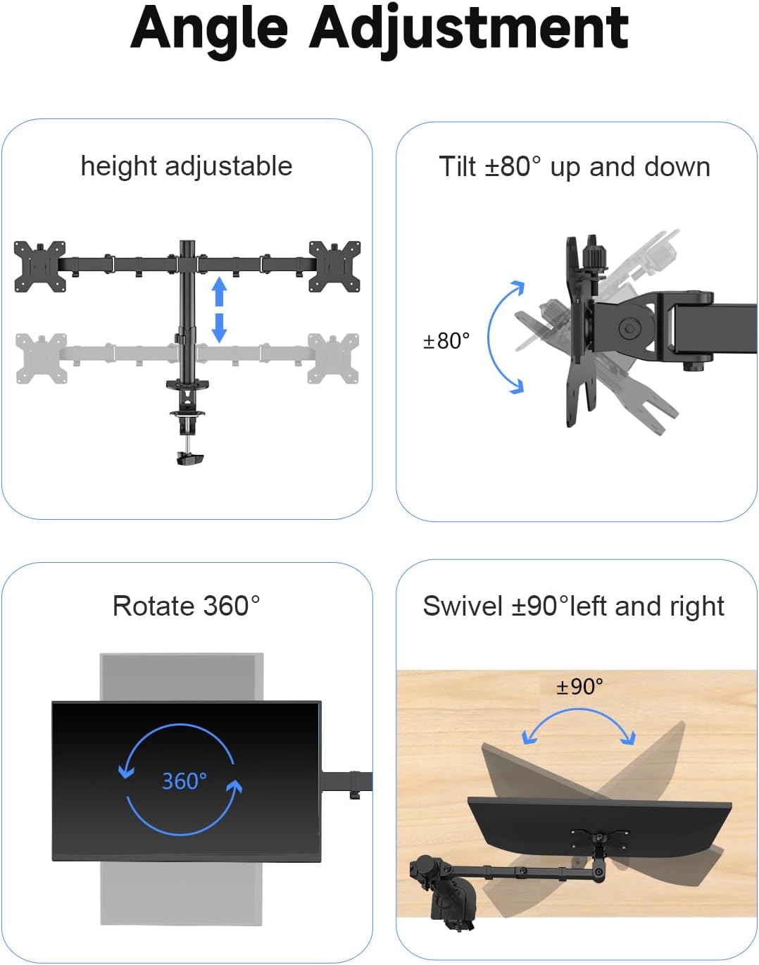 Suptek Dual Monitor Desk Mount, Adjustable Dual Monitor Arm for 2 Computer Screens up to 27 inch, Dual Gas Spring Monitor Arm, Holds up to 22 lbs Each, VESA 75x75/100x100 mm, Black (MD9442)
