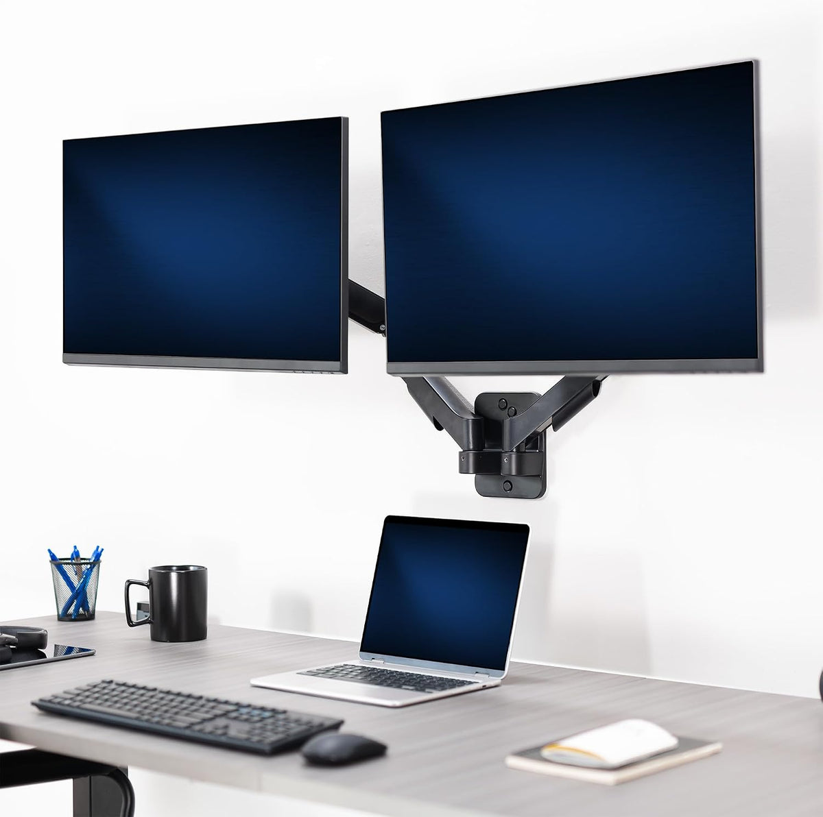 VIVO Height Adjustable Mechanical Extended Arm Dual Monitor Wall Mount Full Motion Articulating, Fits 2 Screens 17 to 32 inches, Black, MOUNT-V002G