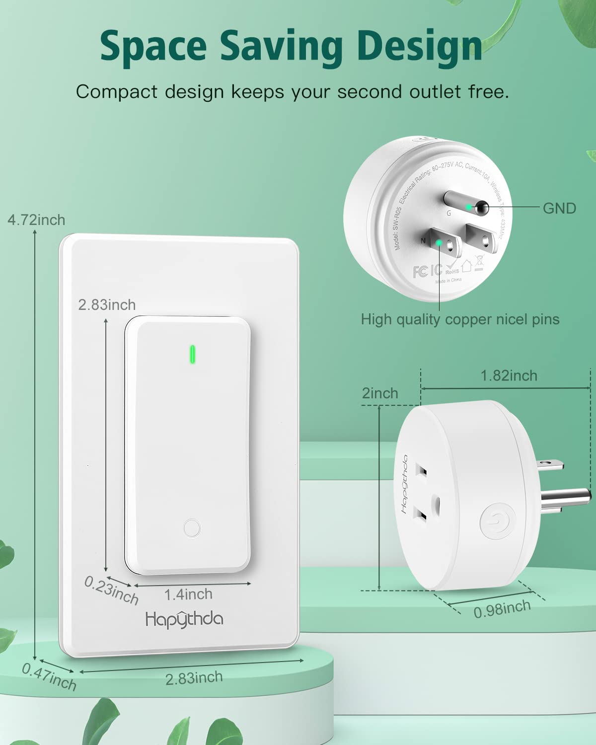 Remote Control Outlet Switch, Removable Buckle Design Wireless Light Switch, No Wiring No WiFi, 300ft RF Range 15A 1500W, Programmable DIY Pairing, for Household Appliances (White)