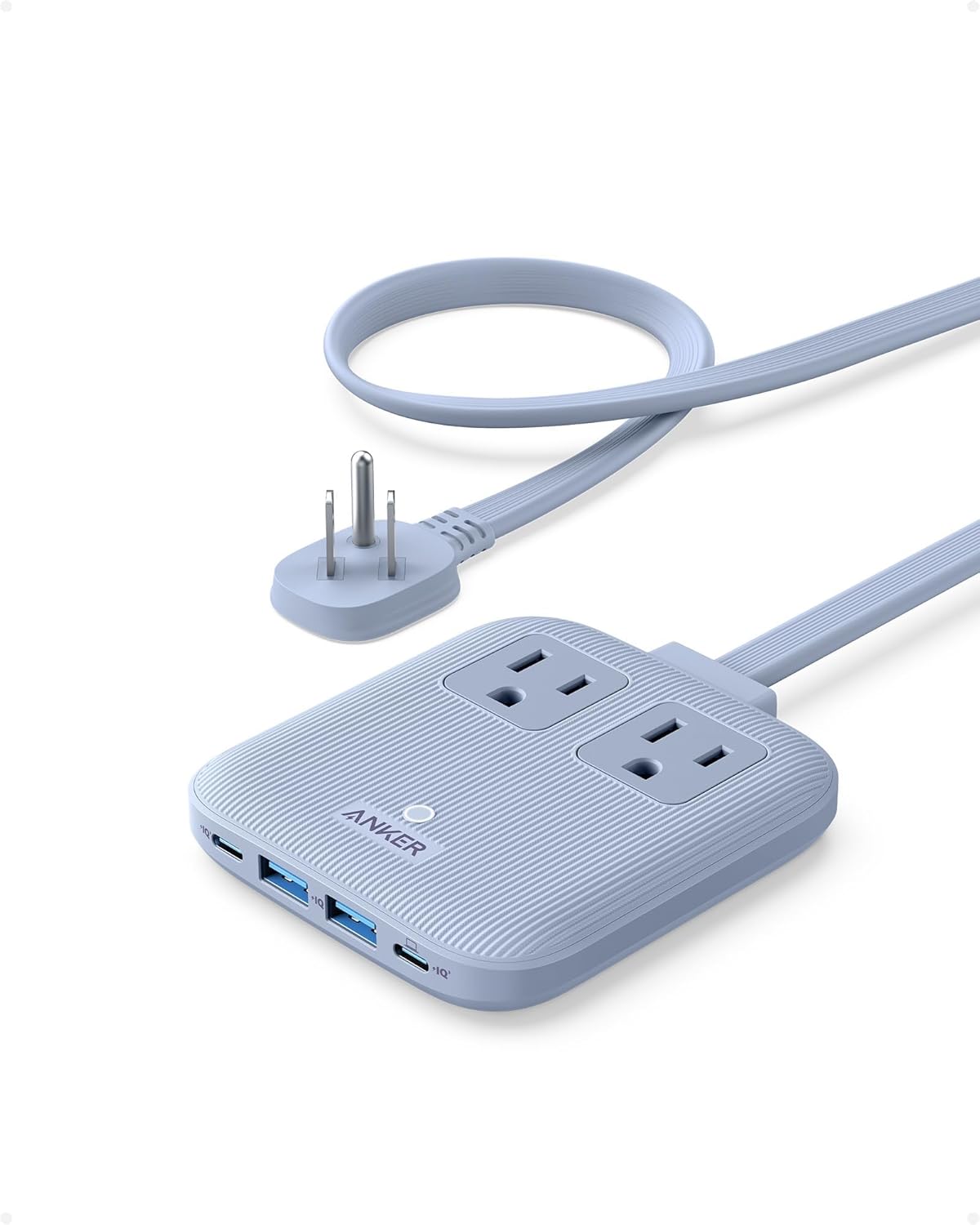 Anker Travel Power Strip, Anker Nano 67W Max 6-in-1 USB C Charger, 2 USB C | 2 AC, 2 USB A, 5ft Thin Undetachable Flat Plug Extension Cord with Multiple Outlets, Travel Essentials, Cruise Essentials