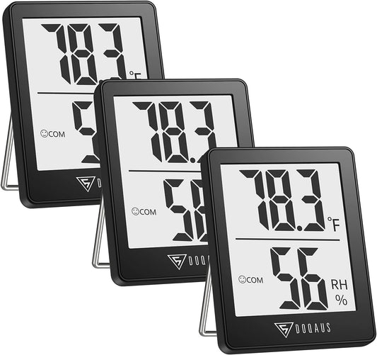 DOQAUS 3 Pack Digital Hygrometer Indoor Thermometer Humidity Monitor Black