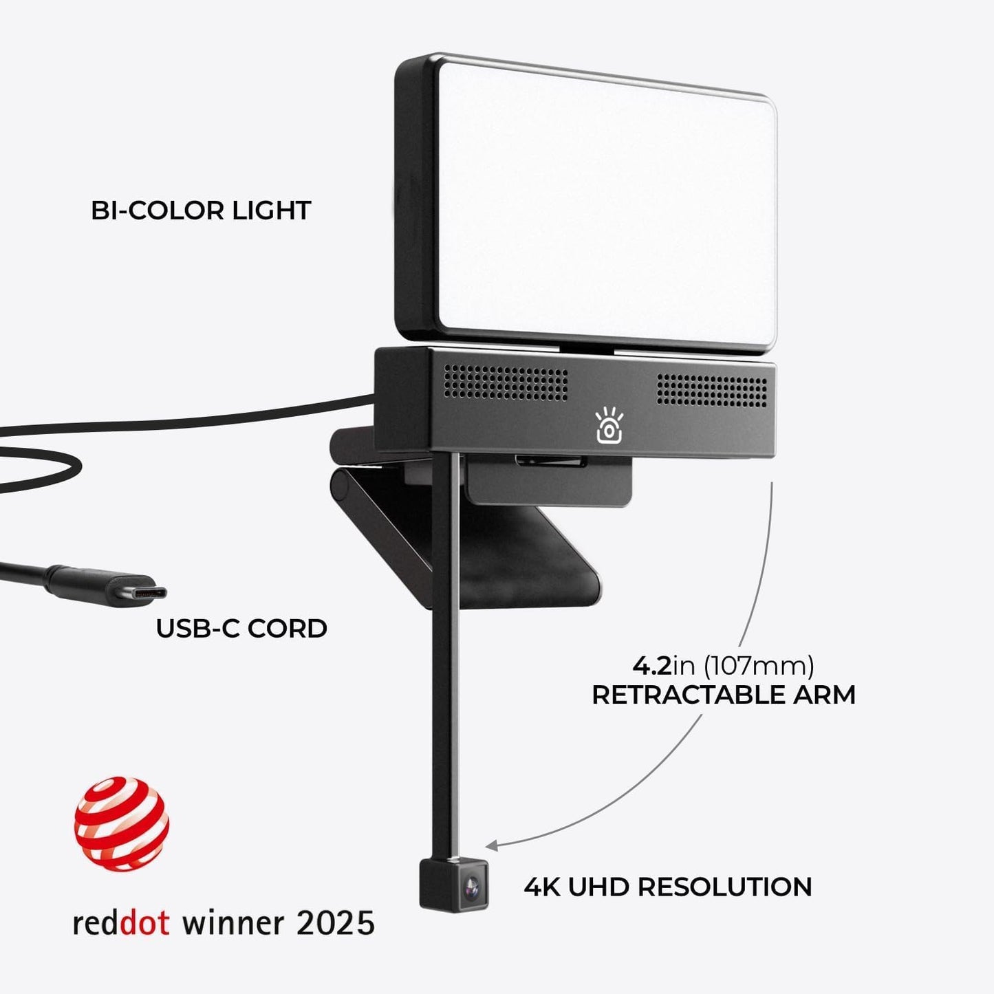 iContact Camera Pro 4K HD Webcam with Eye Contact, Noise Cancelling Mic, Plug and Play USB for Mac & PC Zoom Certified, Works with Teams, Meet, Streaming, and Video Calls (Webcam + Light Panel Bundle)