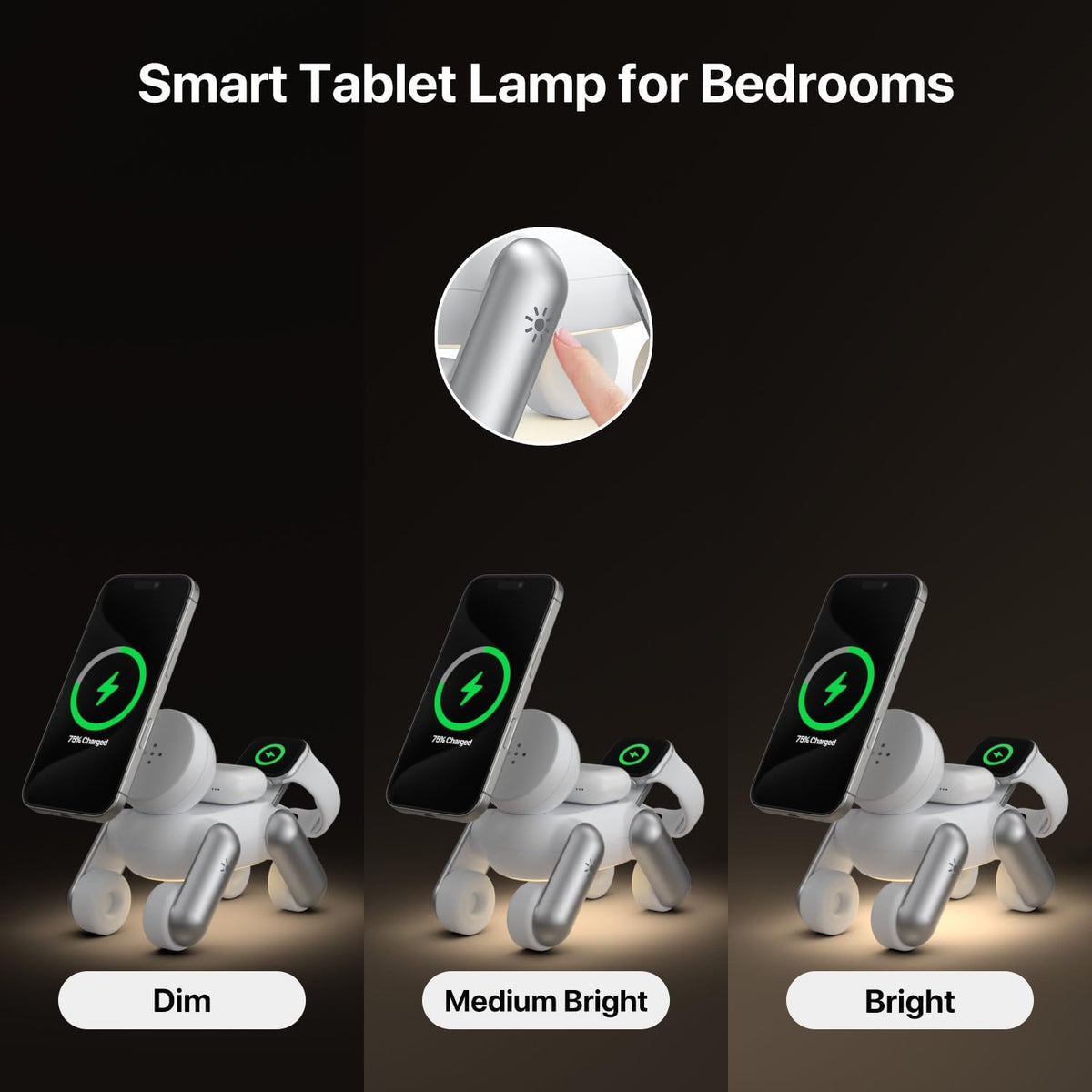 UEQ 3 in 1 Wireless Charging Station for Apple Devices,Foldable Cute Magnetic Mag-Safe Wireless Charger Stand with Night Light for iPhone 17 Air 16 15 14 13 12 Series,AirPods 4 3 2 Pro,Apple Watch