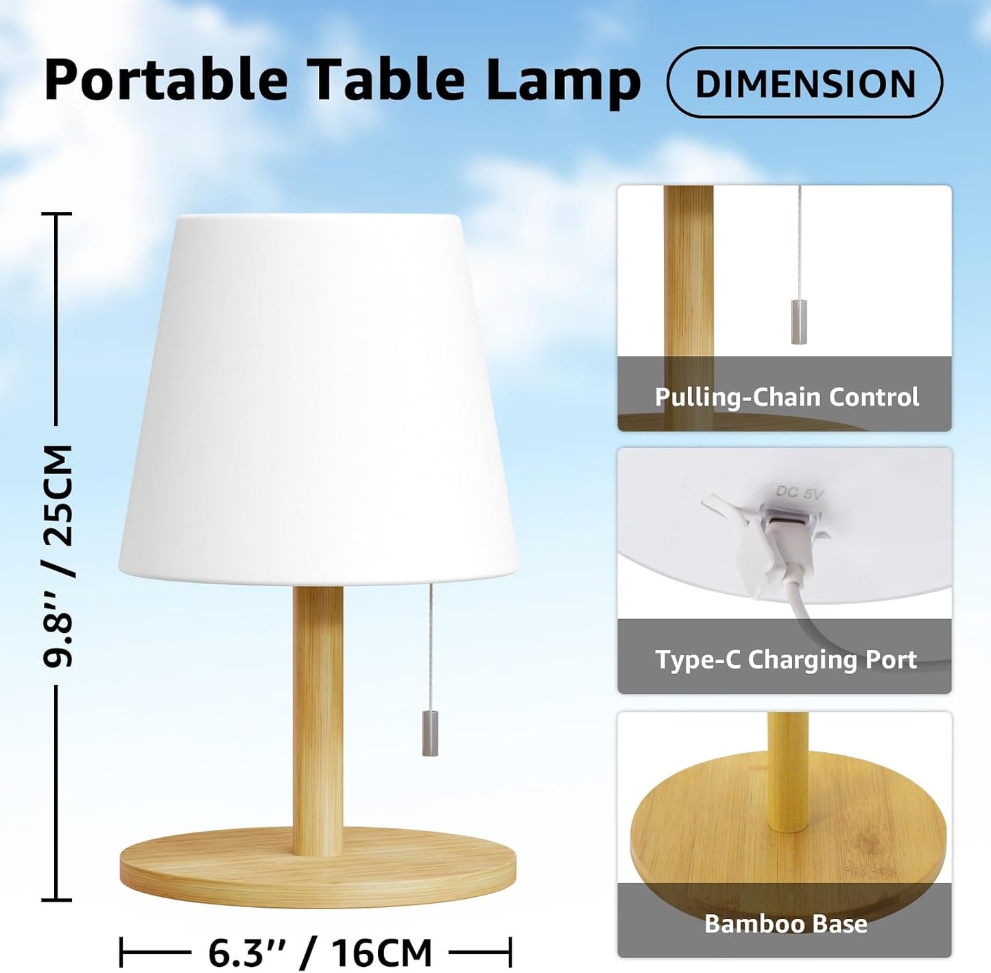 uuffoo Shower Lamp Rechargeable Cordless Light Waterproof for Bathroom Spa | Portable Battery Operated Table Lamp RGB Mood Lighting LED Night Light for Patio kitchen Camping (Bamboo)