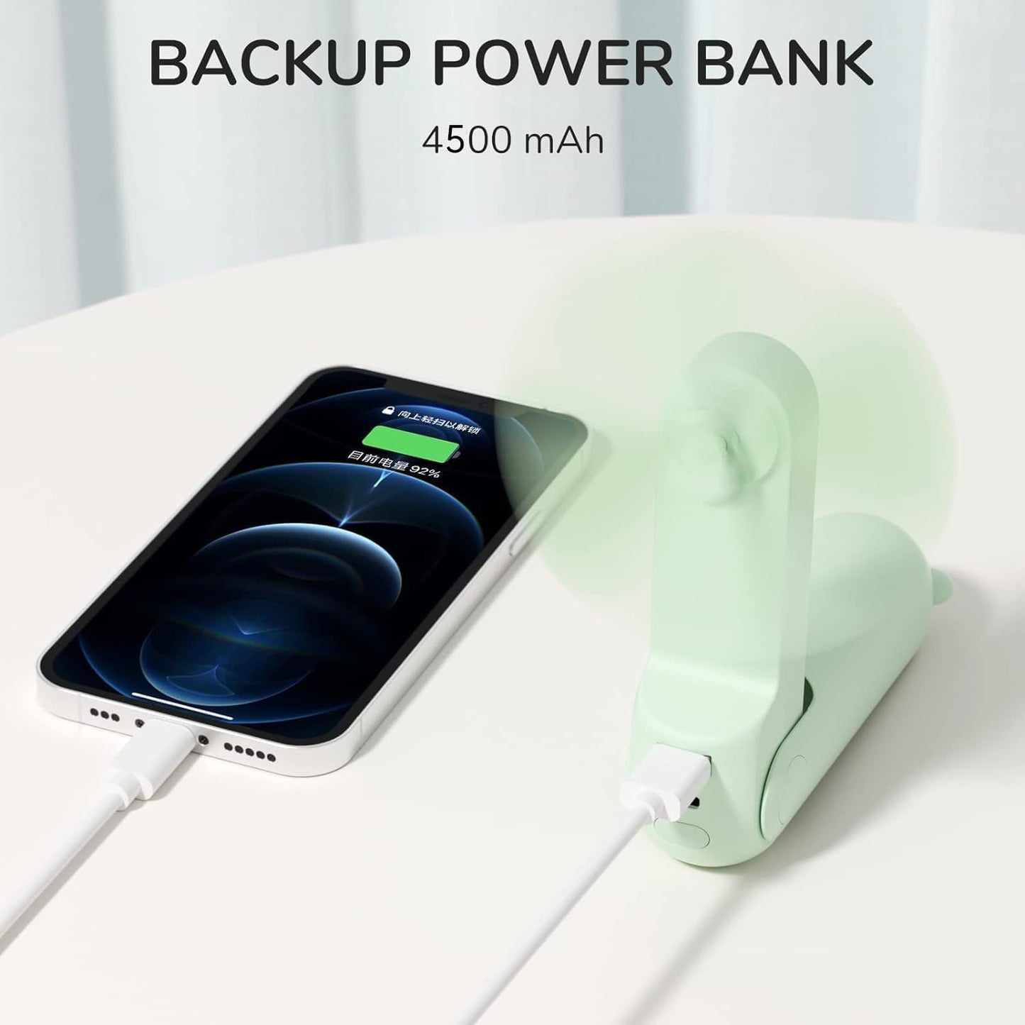 JISULIFE Handheld Fan 8 Plus: 40H Cooling & 4500mAh PowerBank & Flashlight | USB Rechargeable, Portable Pocket Size for Travel, Makeup, Concerts, Summer Gifts for Women(Green)
