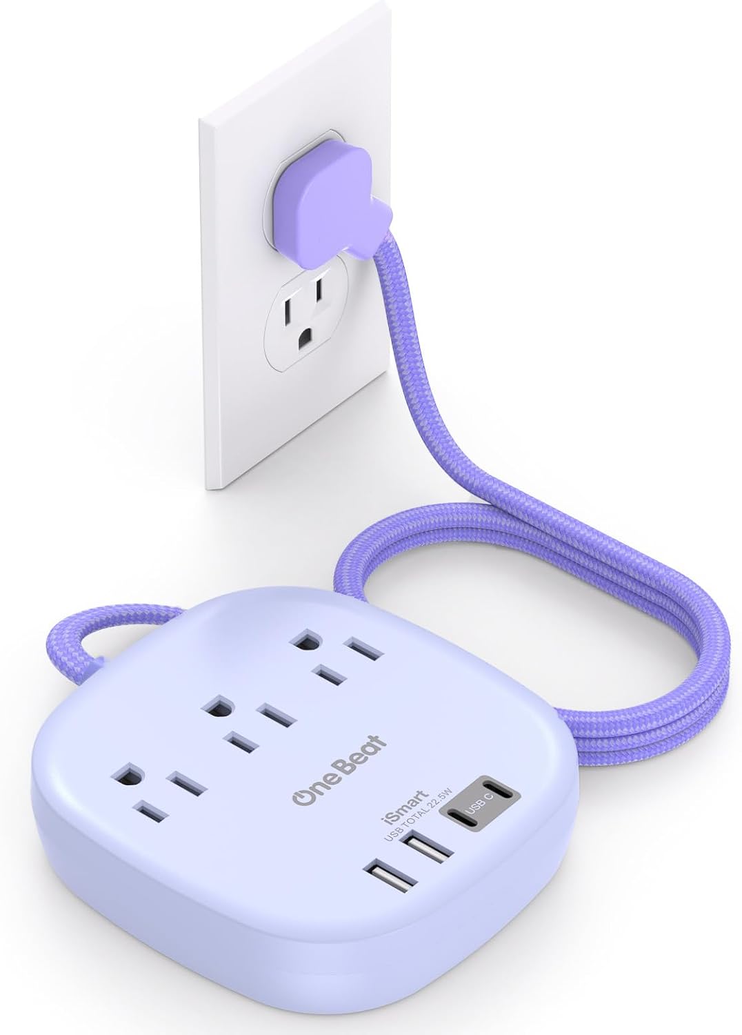 Travel Essentials, 22.5W/4.5A Flat Plug Power Strip, 6 Ft Extension Cord | 3 Outlets 4 USB Ports(2 USB C) Desktop Charging Station, Power Strip No Surge Protection for Cruise Ship, Dorm Room