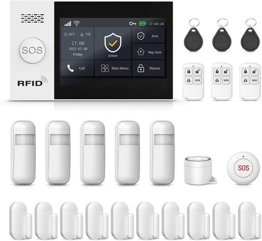 PGST Wireless Home Alarm System,Smart Home Security Systems with 4G SMS/Tuya App Instant Alerts,Motion Detector,Door Alarm Sensors,Compatible with Alexa and Google Home,No Monthly Fee