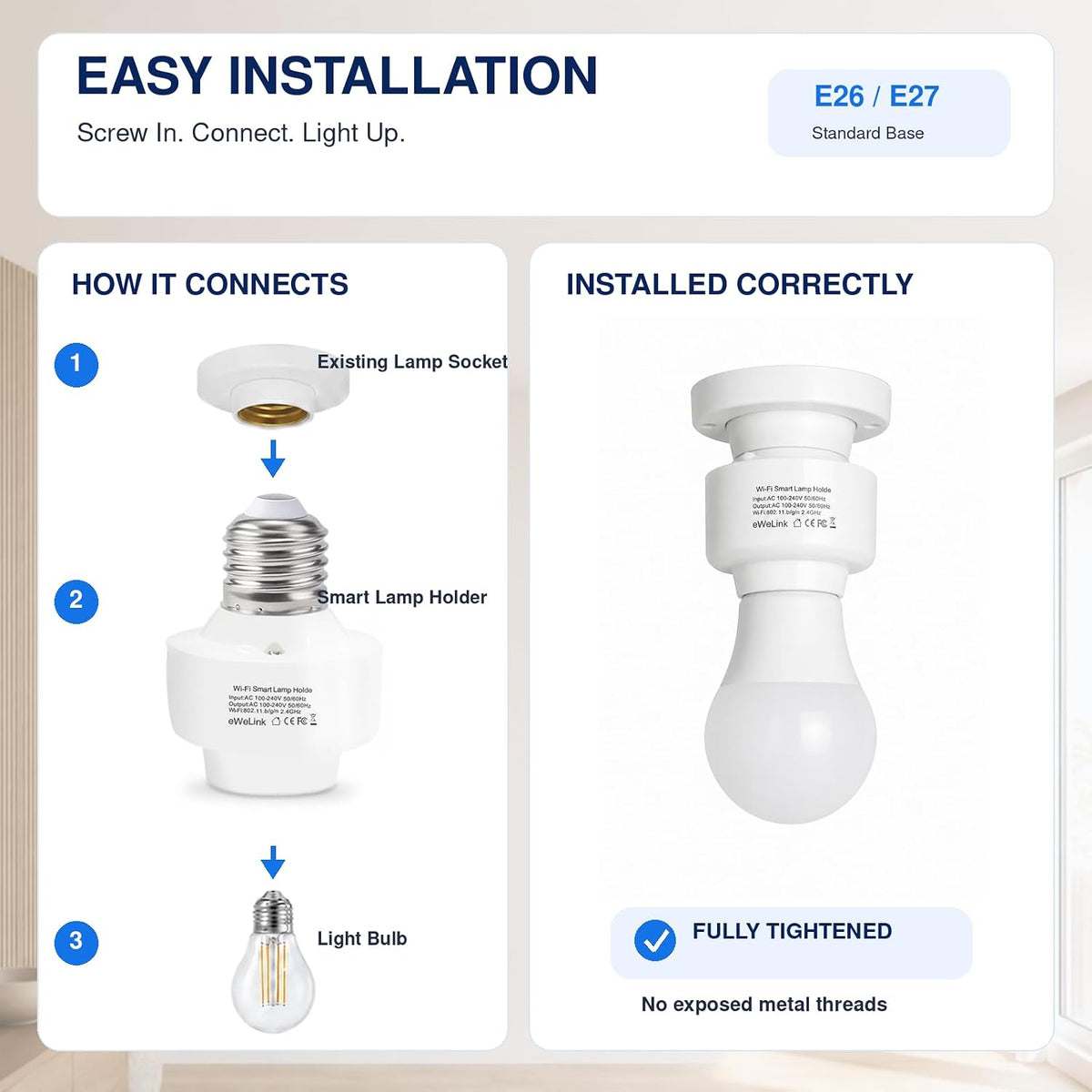 QIACHIP Smart WiFi Bulb Socket E26 E27 Light Bulb Adapter