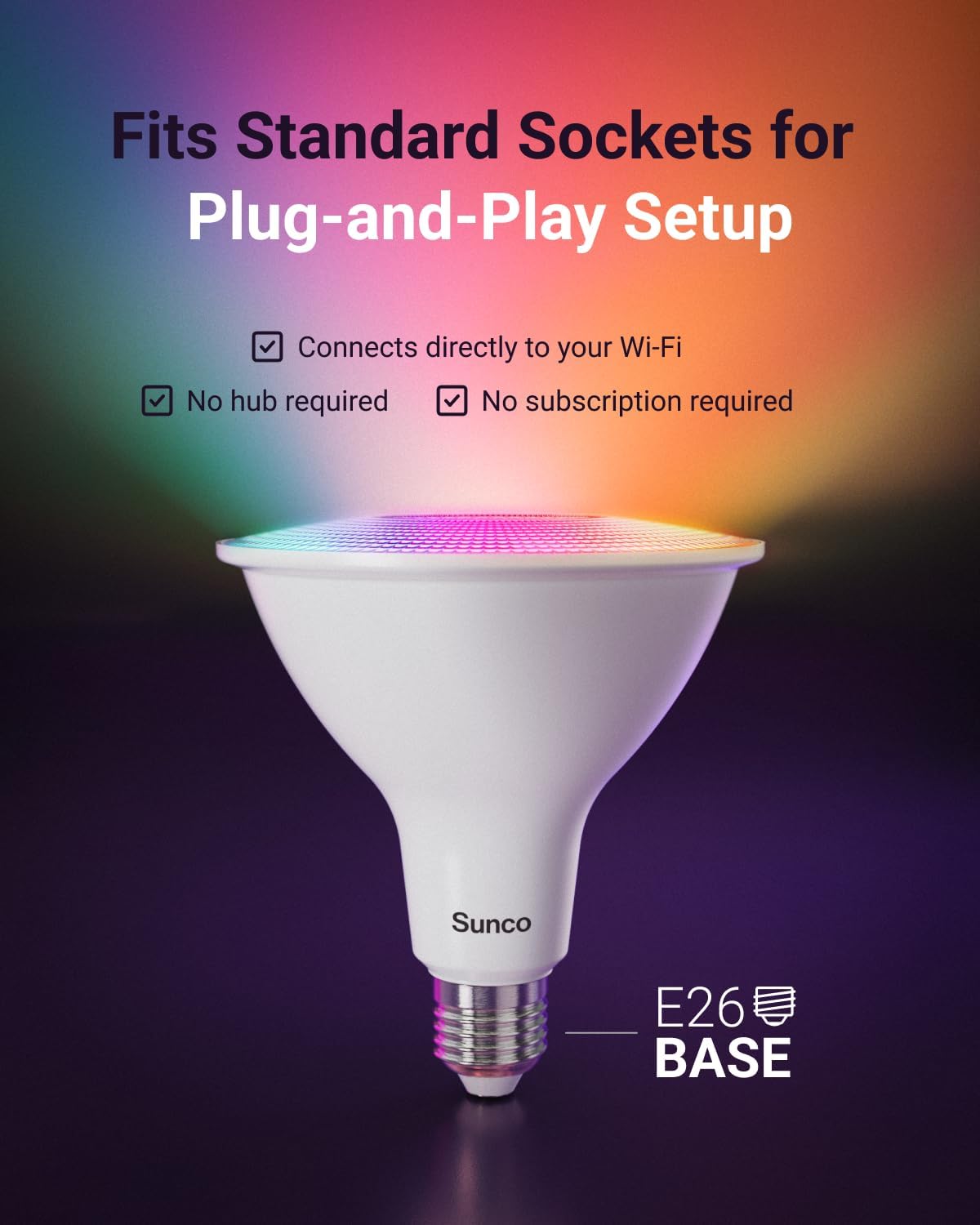 Sunco PAR38 Smart LED Flood Light Bulb, WiFi Color Changing, RGB Tunable White CCT, 13W, Dimmable, Works with Alexa & Google Home, No Hub Required, E26 Base, Outdoor for Backyard Porch Garage, 2 Pack