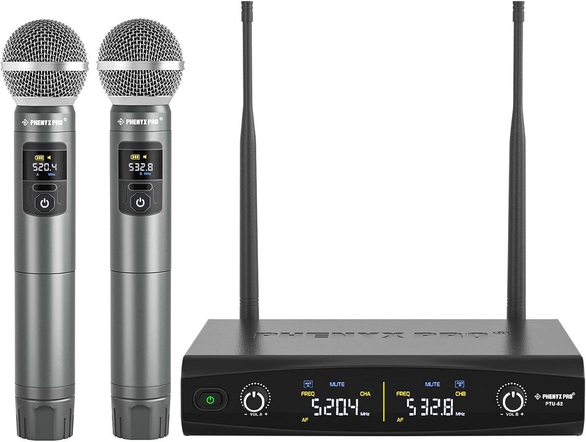 Phenyx Pro Dual UHF Tunable Frequency Wireless Microphone System PTU-52-2H
