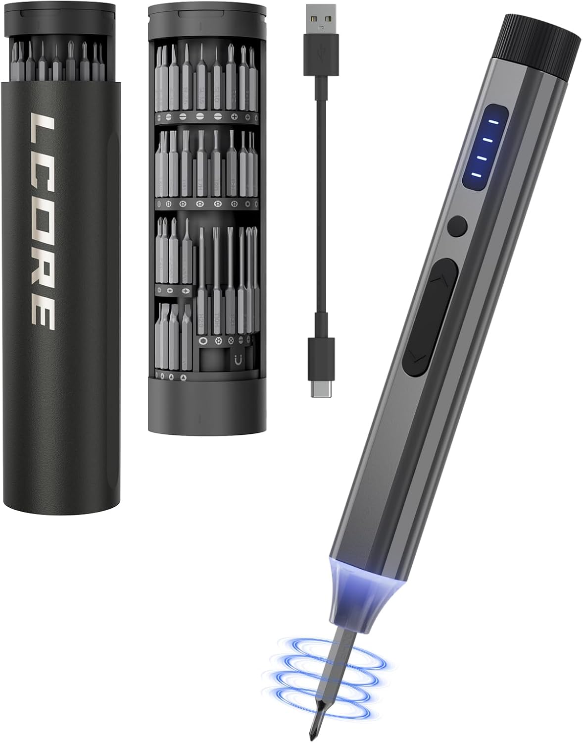 LCORE 67 in 1 Cordless Electric Precision Screwdriver Set, 62 Industrial S2 Steel Bits, 4 Adjustable Torque (0.05-0.35 NM), Magnetic Case, LED Lights for Electronics Phone Laptop Camera