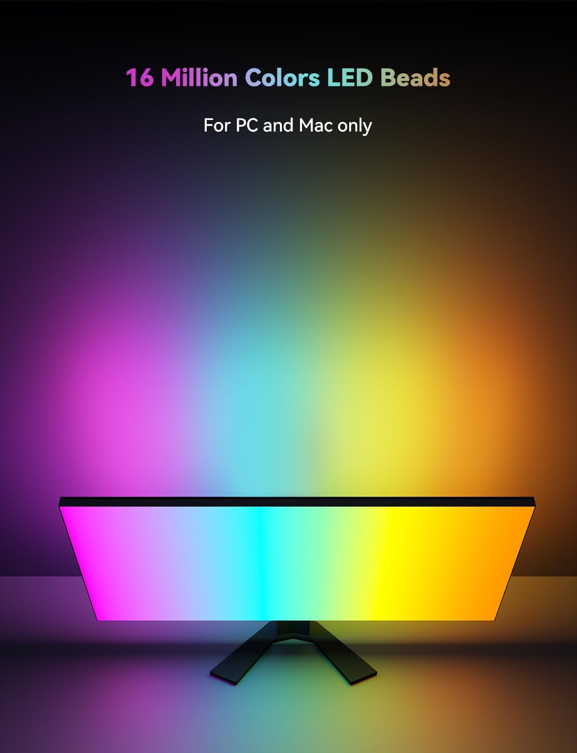 G100 LED Monitor Backlights for PC & Mac, LED Strip Lights that Sync with Screen Color or Music, Computer Light Bar Behind Monitor, LEDs for Desk Gaming, USB Port, Software Control, 27 in