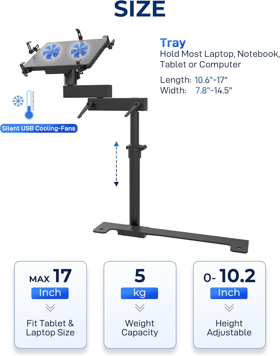 Truck Laptop Mount Fit for 19-25 Chevy Silverado, Tahoe, GMC Sierra, No-Drilling Vehicle Laptop Mount Built-in Cooling Fan Adjustable Truck Computer Stand
