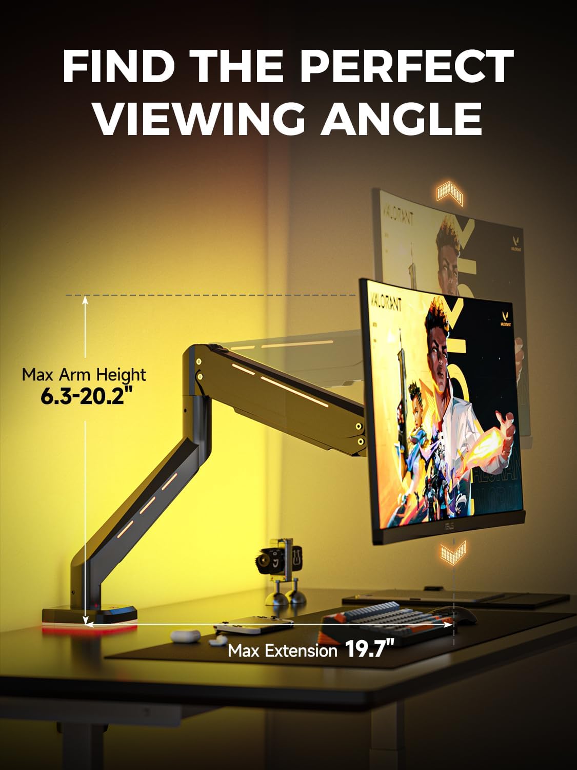 Suptek Single RGB Monitor Mount for 17-34-35'' Screen up to 24lbs, Gas Spring Monitor Arm, Full Motion Adjustable Desk Stand, Black, MDXDJ