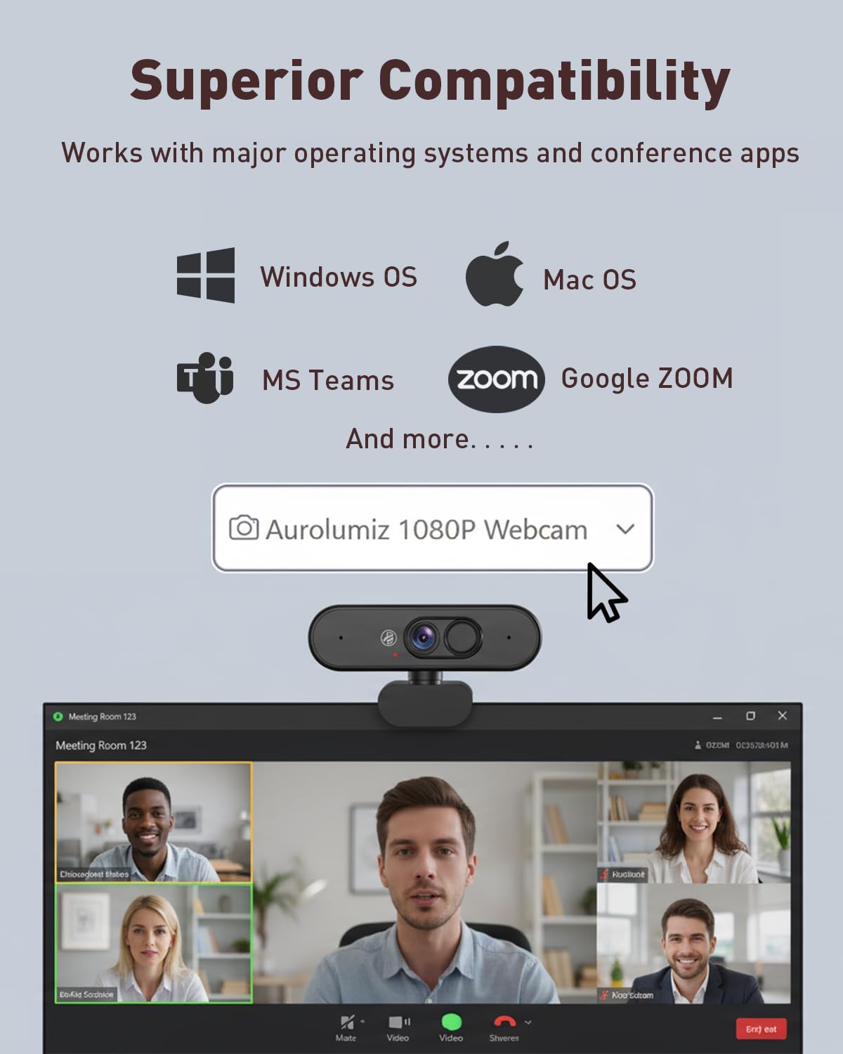 1080P Webcam with Mic, Privacy Cover, Mute Button for PC/Laptop | Dual privacy: mic mute button and lens cover; USB plug and play for Zoom, Teams, streaming and video calls