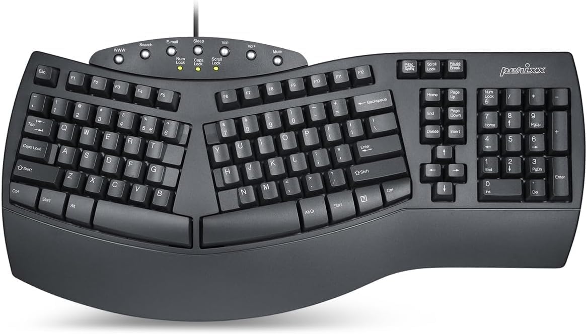 Perixx PERIBOARD-512W Periboard-512 Ergonomic Split Keyboard - Natural Ergonomic Design - White - Bulky Size 19.09"X9.29"X1.73", US English Layout