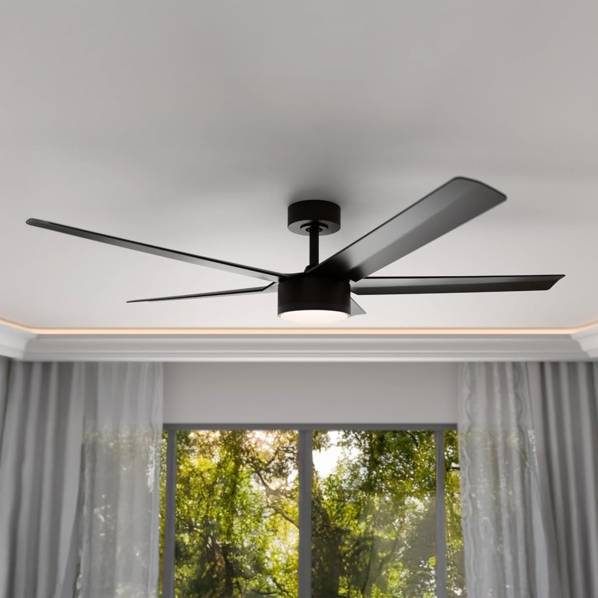Stratos Indoor or Outdoor 52in 5-Blade Smart Ceiling Fan 2700K-6000K CCT Tunable Range LED Light Kit with Remote Control in Matte Black Works With iOS or Android App