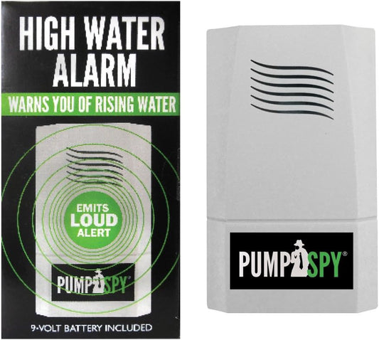 PumpSpy Battery Operated High Water Alarm - 100dB Water Leak Detector with 6-Foot Sensor Extension & 9V Battery Included - Ideal for Sump Pumps, Water Heaters, and Laundry Rooms