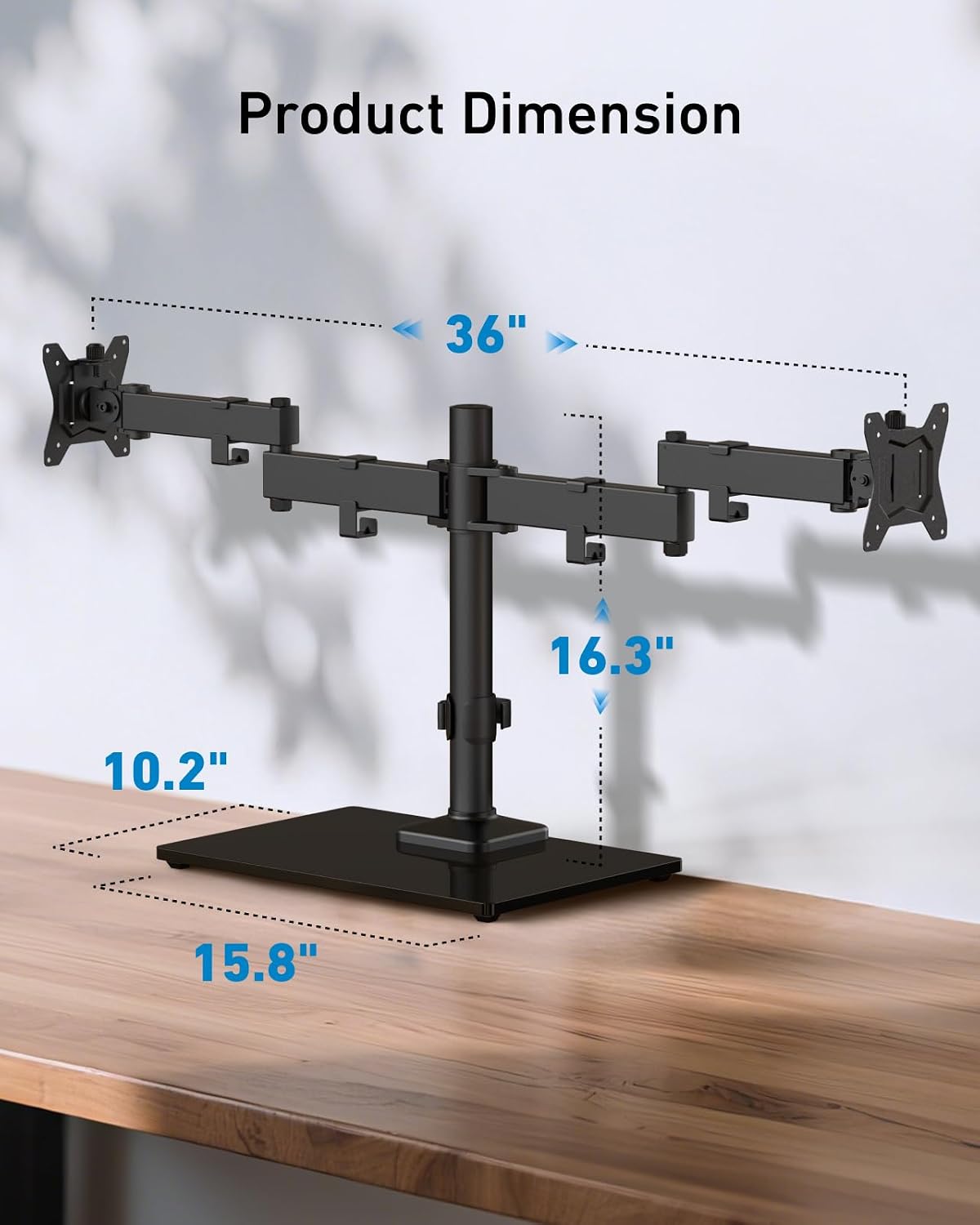 HUANUO Freestanding Dual Monitor Stand, 32 Inch Dual Monitor Mount for 2 Screens, Holds up to 19.8 lbs per Arm, Gaming Monitor Arm Riser with Tempered-Glass Base, Tilt, Swivel, Rotation, Black