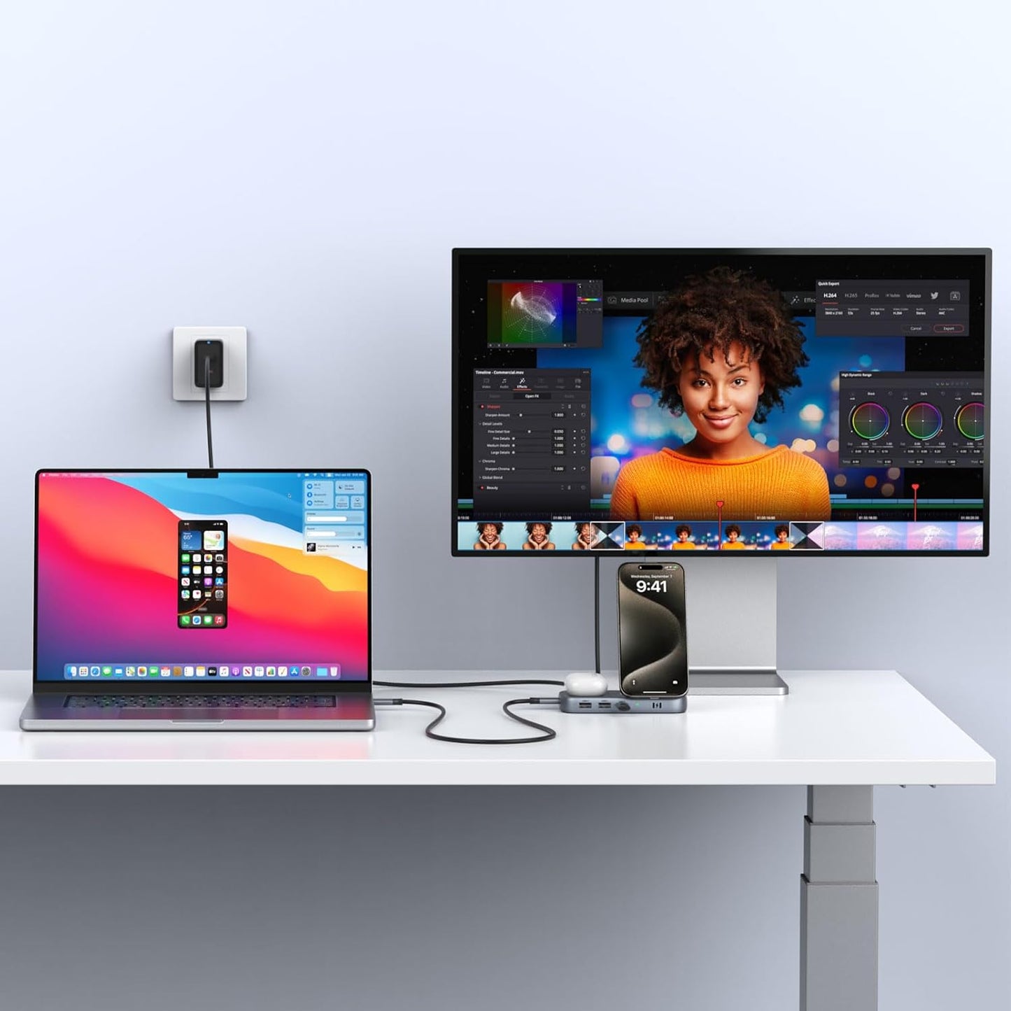 Selore USB C Hub with Wireless Charging for MacBook: 4K@60Hz HDMI, 100W PD, 15W Qi2 + 5W Wireless, 10Gbps Ports, iPhone Mirroring Docking Station & Magsafe Stand, Space-Saving Desk Organizer