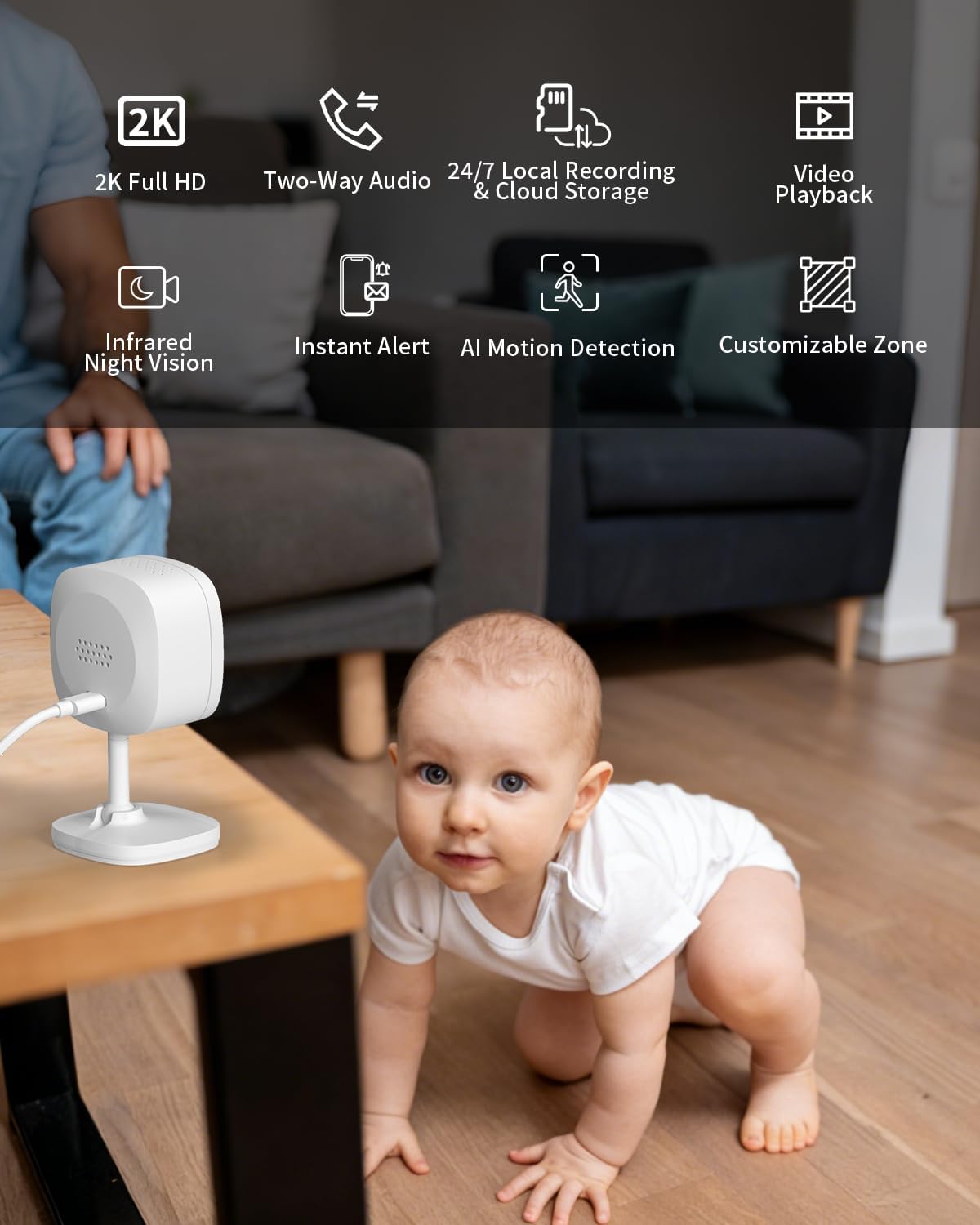 Armorcope WiFi Cameras for Home Security,2K Indoor Home Camera with AI Motion Detection,Night Vision, 2-Way Audio for/Pet/Dog/Baby Monitor, Cloud & 24/7 SD Recording, Phone App