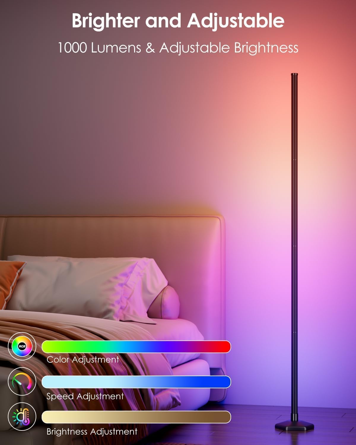 Corner Floor Lamp, 2 Pack RGB Corner Lamp with App/Remote/Button Control, Smart LED Floor Lamp with 16 Million DIY Colors & 68+ Scene, Music Sync for Living Room, Bedroom, Gaming Room (2, 57 Inch)