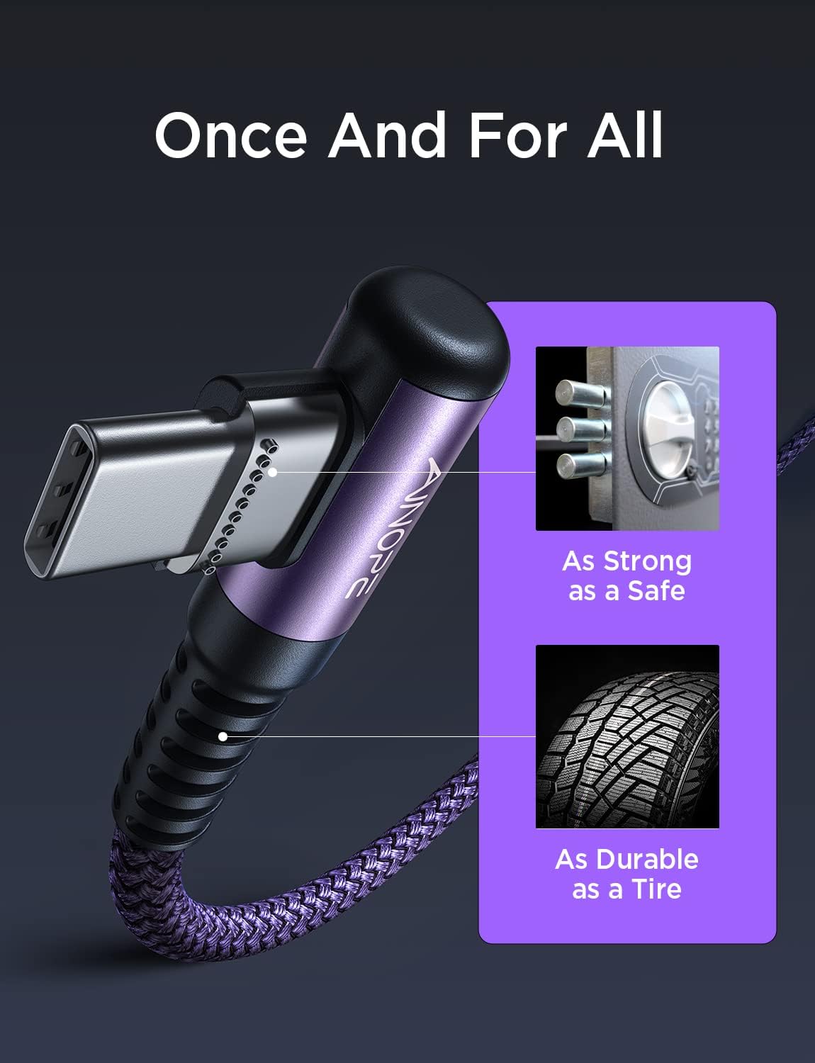 AINOPE USB C Cable 60W 2-Pack 6.6ft Nylon Braided USB C to USB C Cable Type C Charger Fast Charging Right Angle USBC Cable Charger Cord for iPhone 16 Pro Max 15 Plus Samsung S24 S23 iPad Pro Purple