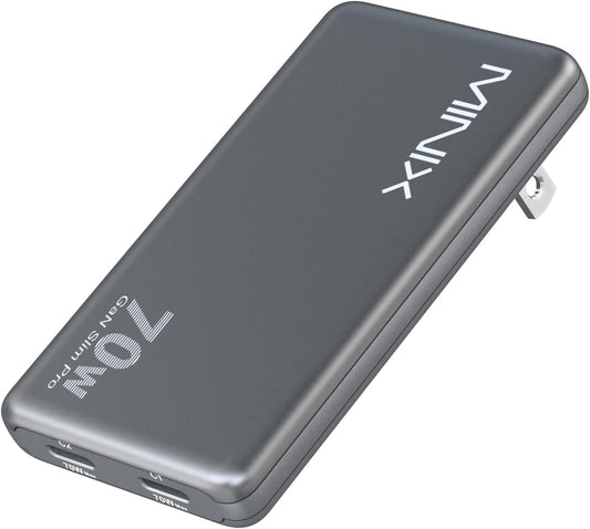MINIX 70W Flat USB C Wall Charger, Slim Foldable Dual Type C GaN Plug | Fast Charging Block for iPhone 17 16 15 Pro Max, MacBook Air, iPad Pro, Galaxy S25 S24, Pixel 10, Steam Deck