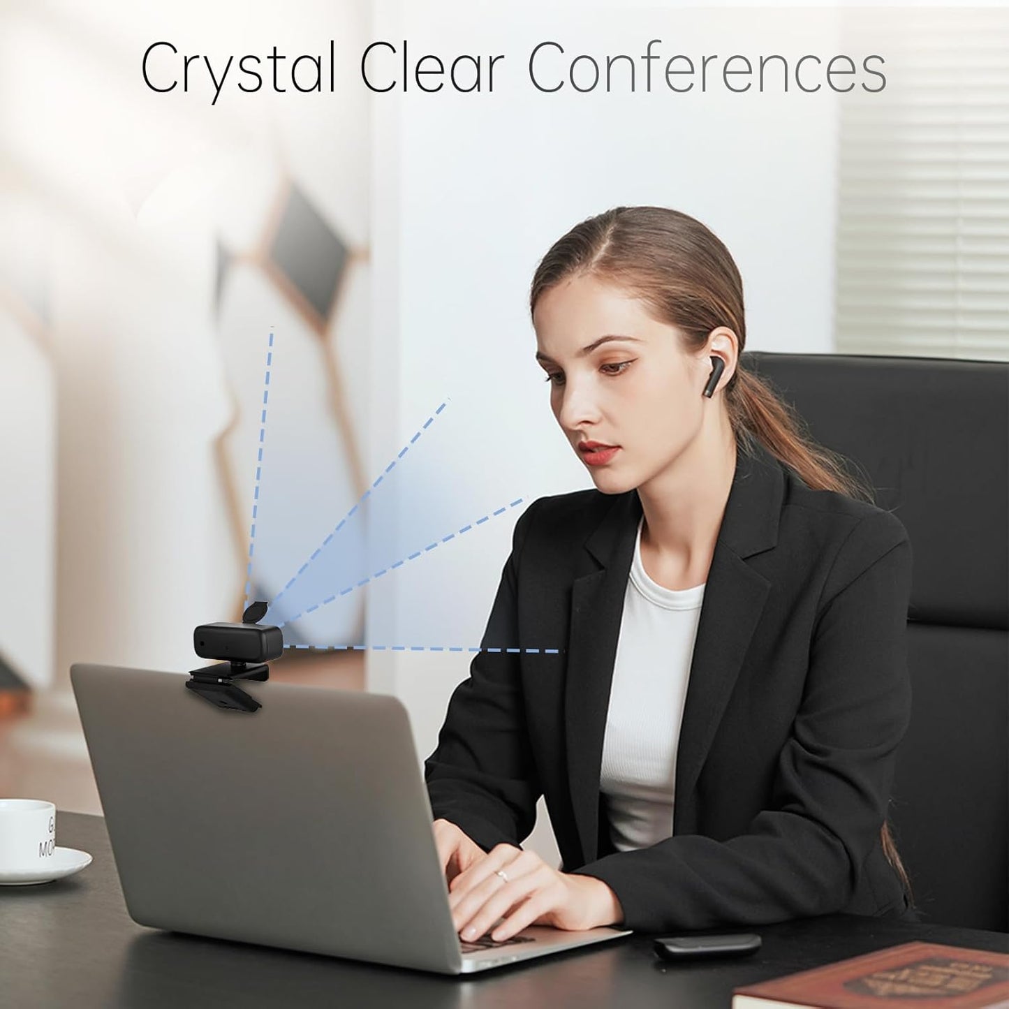 1080P HD Webcam with Noise-Canceling Mic, Auto Light Correction, Privacy Cover and Wide Angle Lens, Plug & Play USB Camera for Laptop/Desktop/PC/Mac, Compatible with Zoom/Skype/Teams/Streaming Black