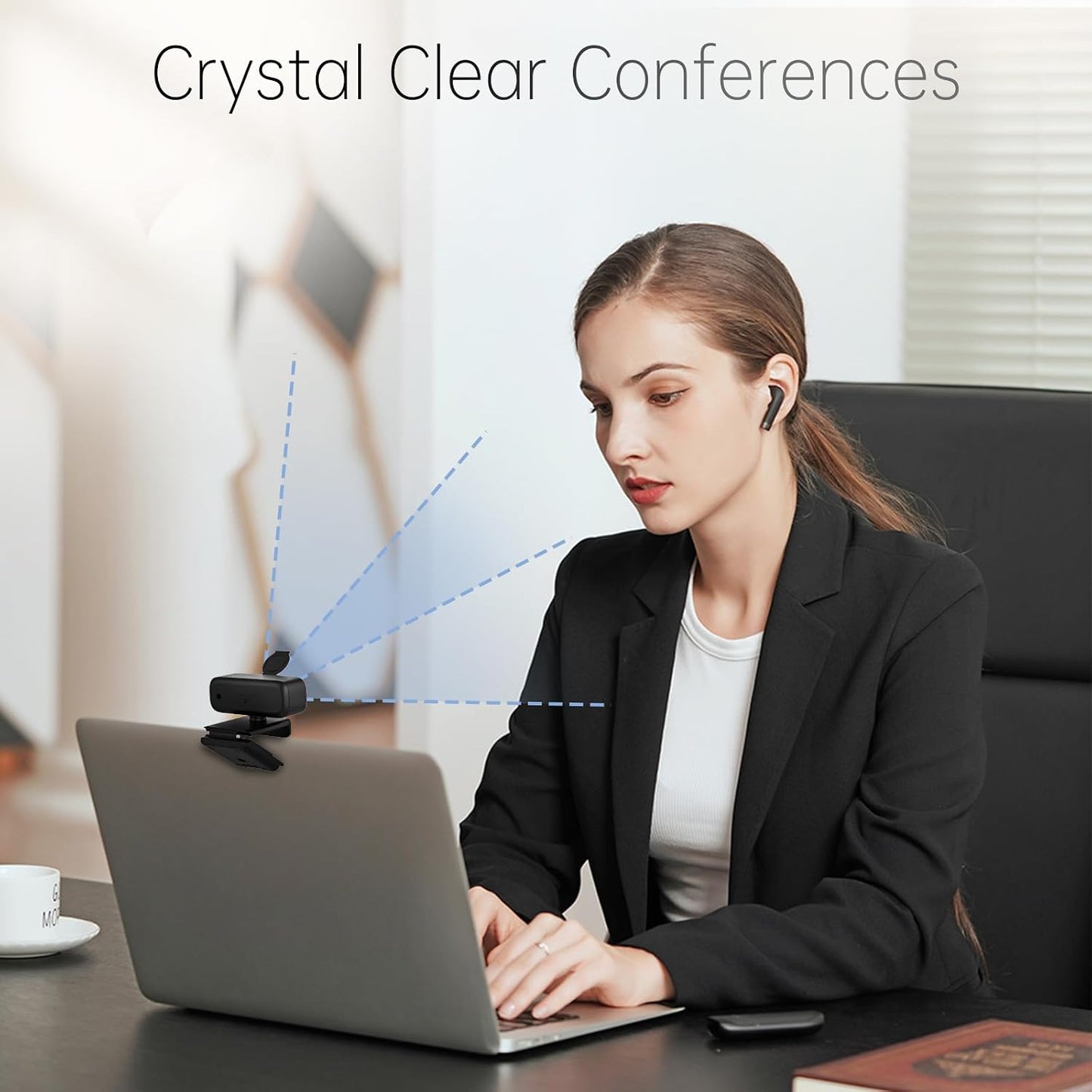 2K HD Webcam with Wide Angle Lens, Privacy Cover, Auto Light Correction and Noise-Canceling Mic, Plug & Play USB Camera for Desktop/Laptop/Mac/PC, Compatible with Teams/Zoom/Skype/Streaming Black