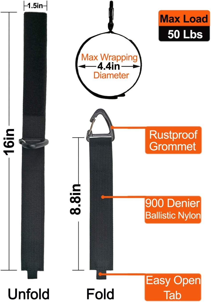 ZTSXLLIM Extension Cord Organizer Garage Organization with Carabiner 8 Pack | 16-Inch straps, Holds Up to 50 lbs, Hose holder, Carabiner Clip, Heavy Duty, For House, For Yard, For Storage, For Workshop