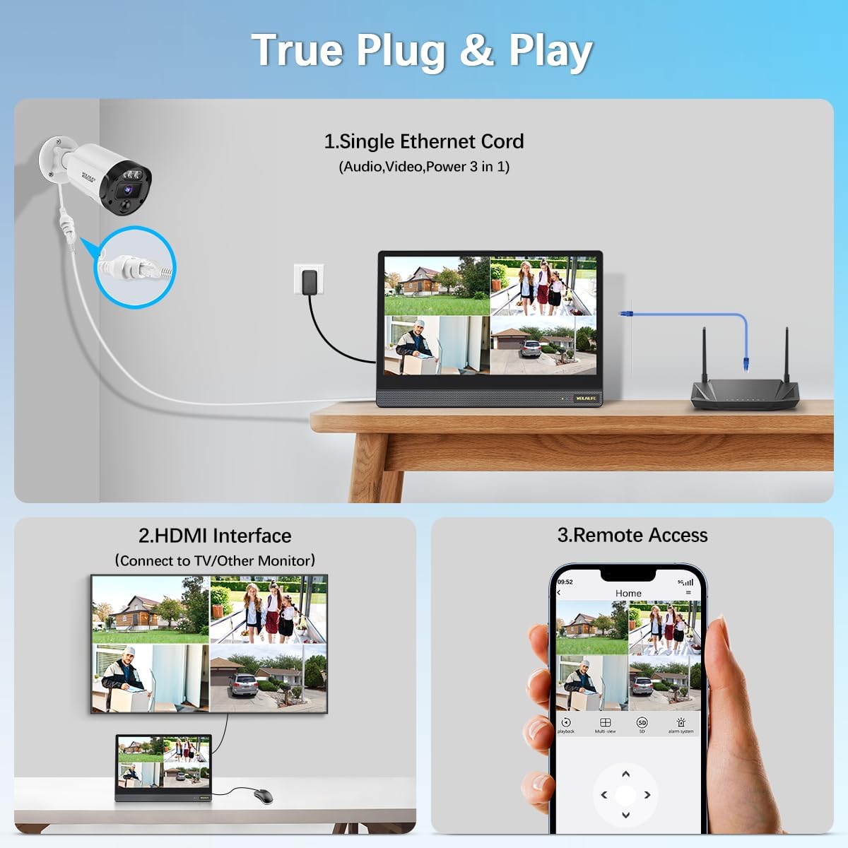 4K Outdoor Wired Security Camera System with 16" HD Monitor
