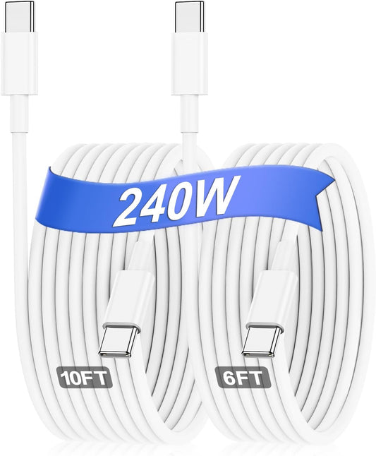 Hzevn 240W USB C Charging Cable for MacBook Pro/Air & for iPhone 17/16 Pro Max, MFi Certified 48V/5A Super Fast Charger Cord 6ft+10ft, PD 3.0 Compatible with iPad Pro 12.9/11, Samsung S25/S24(2-Pack)
