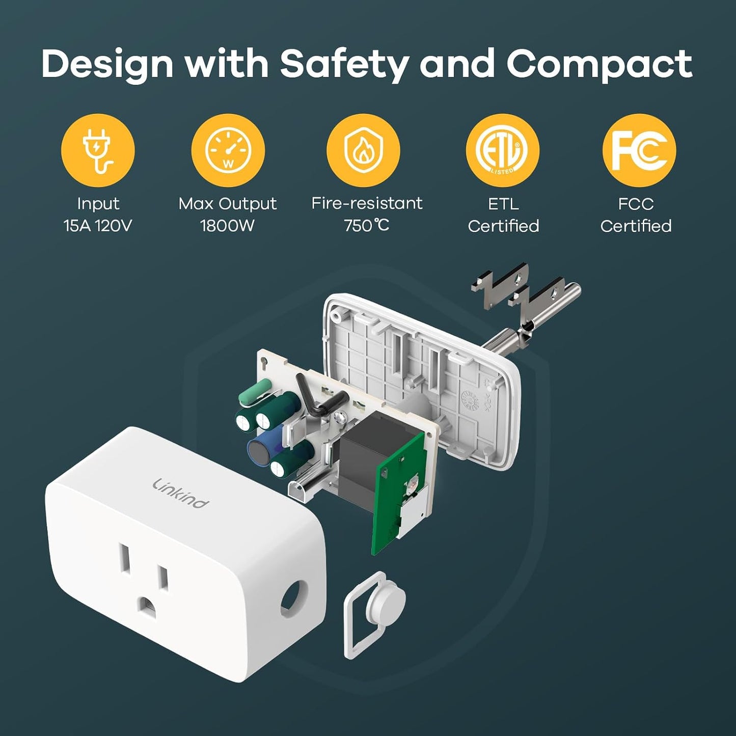 Linkind Matter Smart Plug, Work with Apple Home, Alexa, Siri, Google Home | Smart Outlet Timer & Schedule, Smart Home Automation, 15A/1800W, APP Remote Control, ETL Certified, 2.4G Wi-Fi Only, 4 Pack