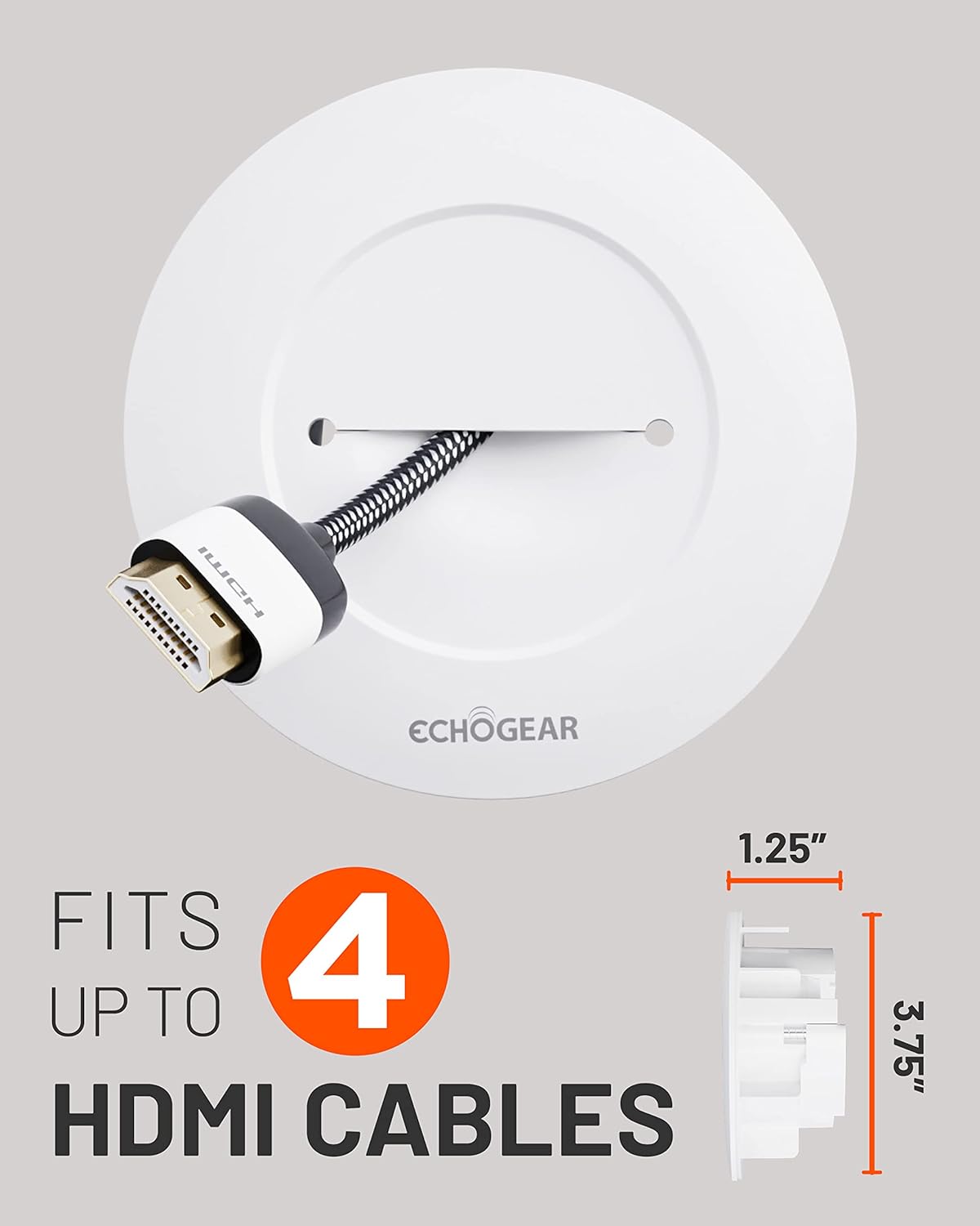 ECHOGEAR TV Cord Hider for Wall Mounted TV - White Cable Management Kit Hides TV Wires Behind The Wall- Includes 2 Pass Throughs, Locking Brackets, and Hole Saw Drill Attachment for Easy Install