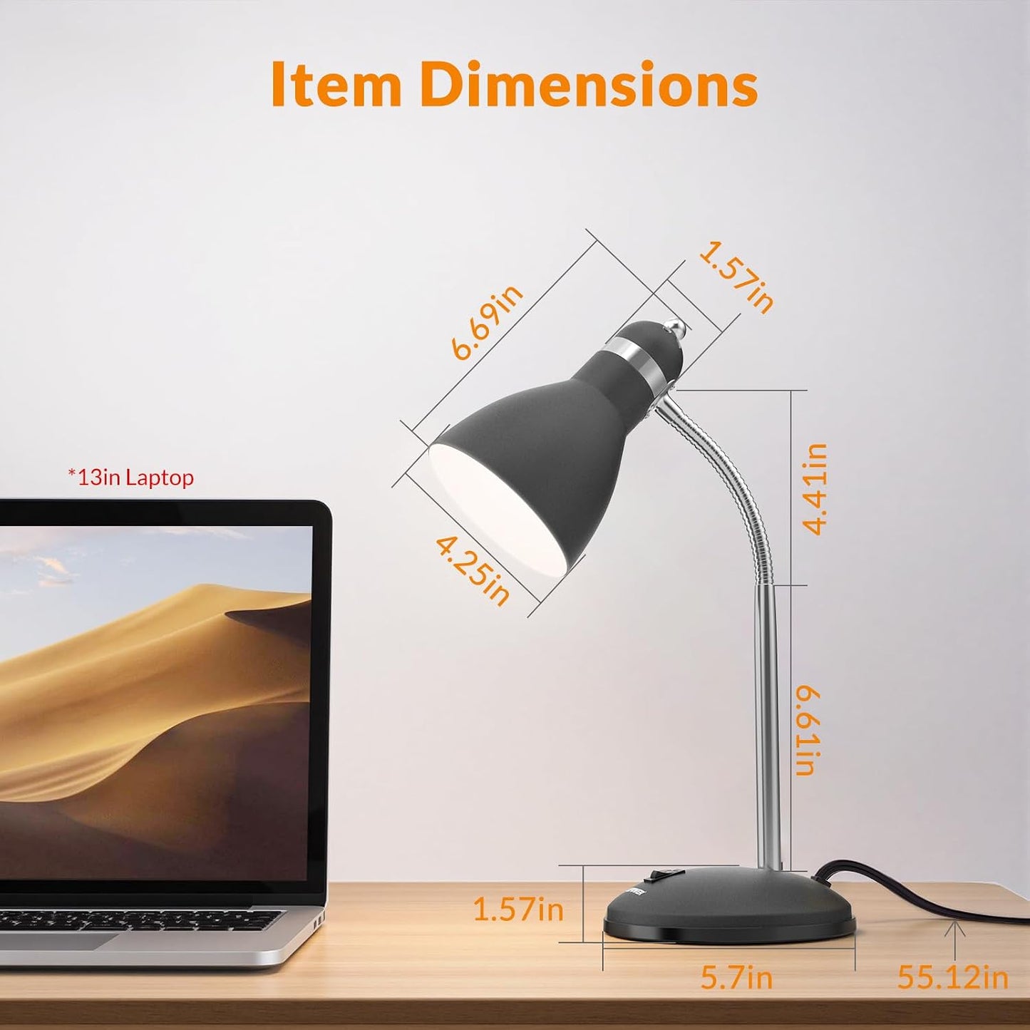 LEPOWER Metal Desk Lamp, Adjustable GooseNeck Reading Light for Bedroom | Compact & Sturdy, Space-Saving for Bedside & Dorm, E26 Table Lamp, Eye-Caring, Ideal for Study, Office, Back to School