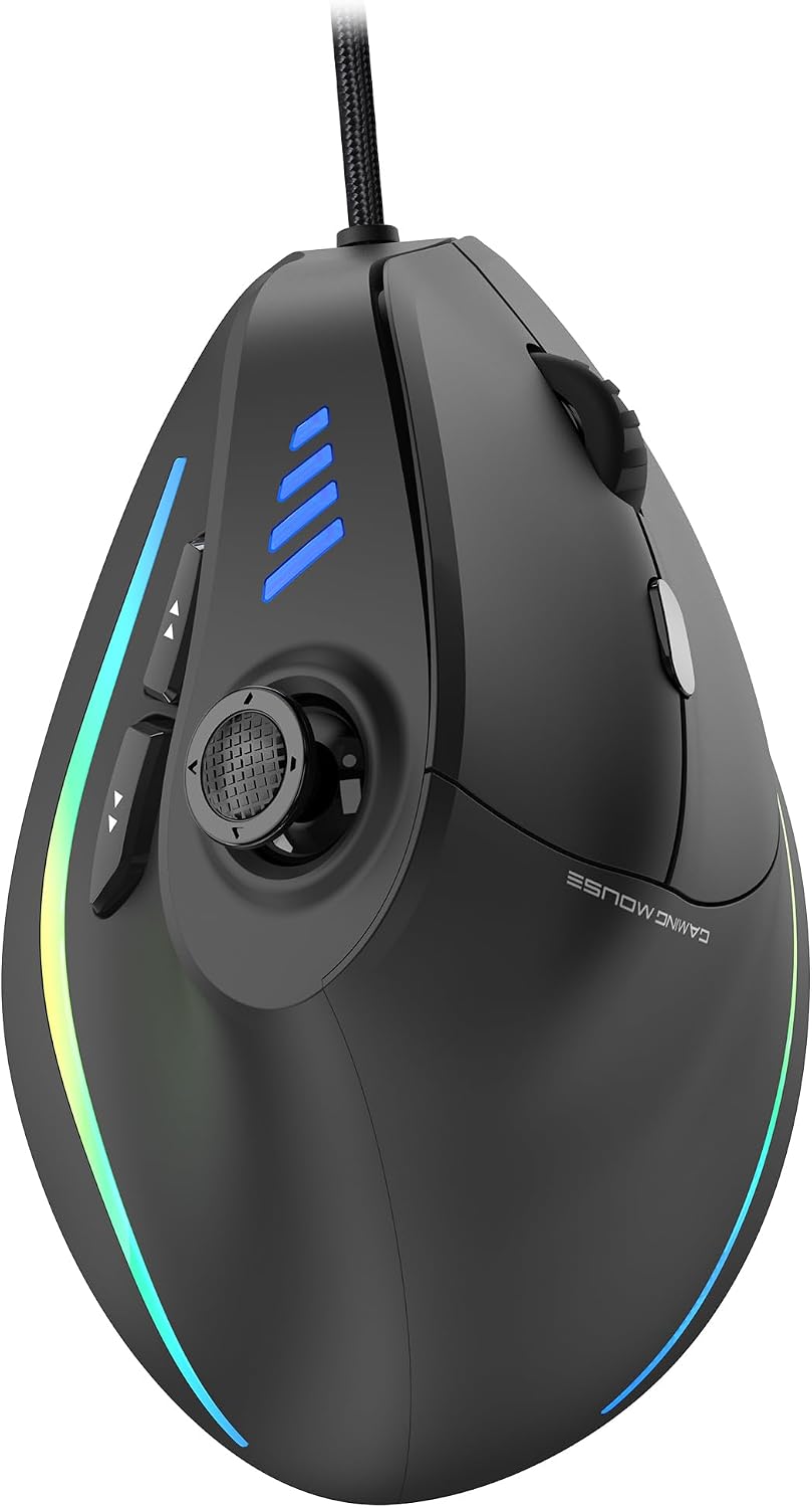 TRELC Wired Gaming Mouse with 5 D Rocker, 10000 DPI/11 Programmable Buttons, Vertical Ergonomic Mouse with On-Board Memory, Optical Computer Mice for PC/Laptop/E-Sports/Gamer