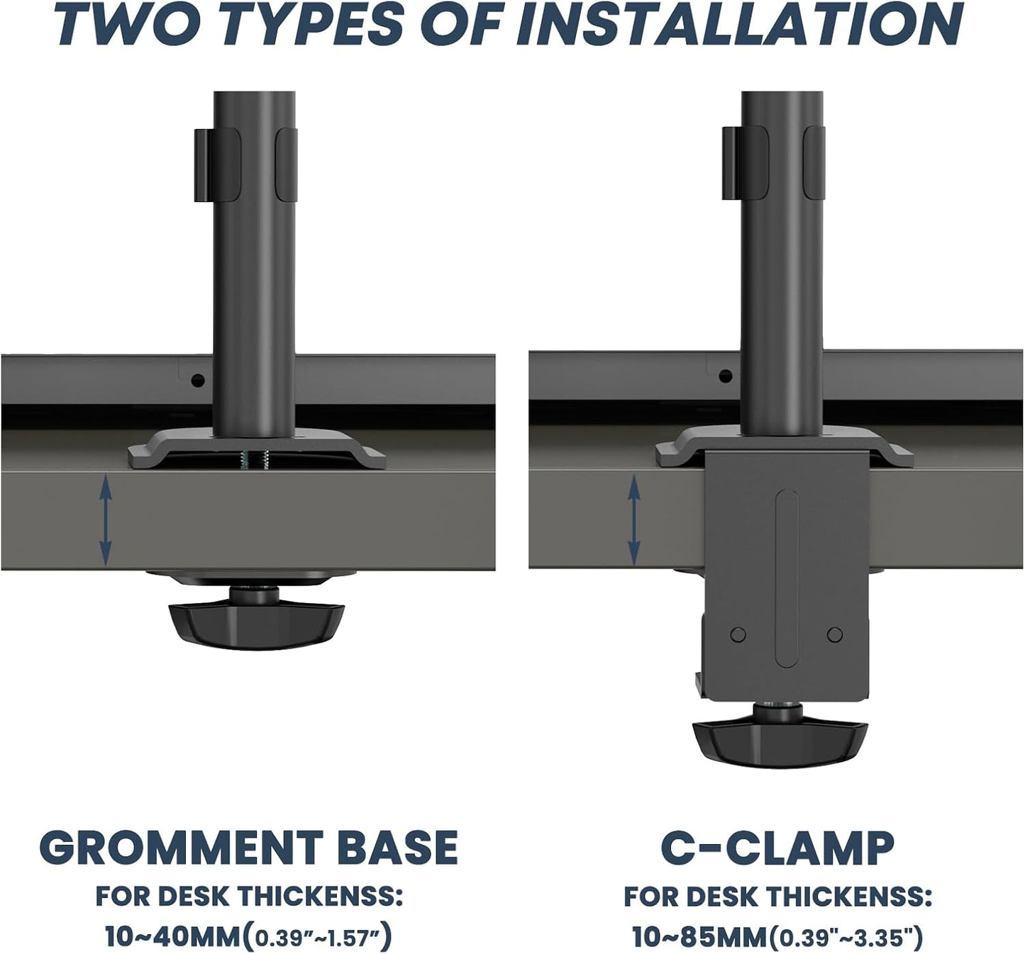 Dual Monitor Stand and Laptop Mount, Fits 32" Monitor &amp; 15" Laptops | Extra Tall Adjustable Stand Holds 19.8 lbs per Arm, Sturdy C-clamp/Grommet Base, Egonomic Setup for Home Office,Black