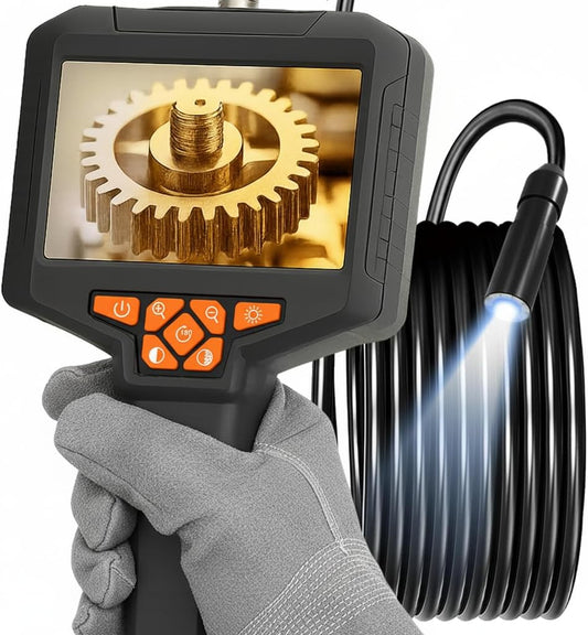 Inspection Endoscope, Industrial Borescope Camera with 4.3" IPS Screen, 1920P HD Snake Camera with 8 LED Lights, 16.5FT Semi-Rigid Cord Bore Scope - Cool Gadgets Tool