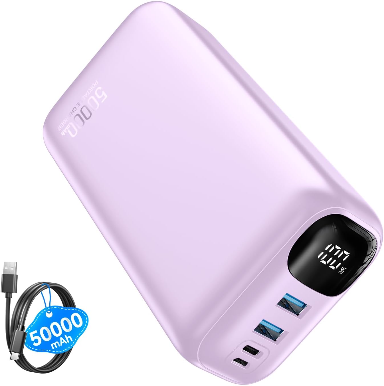 PIFFA Portable Charger Power Bank,50000mAh 22.5W Battery Pack for iPhone | Fast Charging,LED Display,USB-C Phone Charger,Travel Camping Essential Battery Bank for iPhone 17/16, Samsung etc,Dark