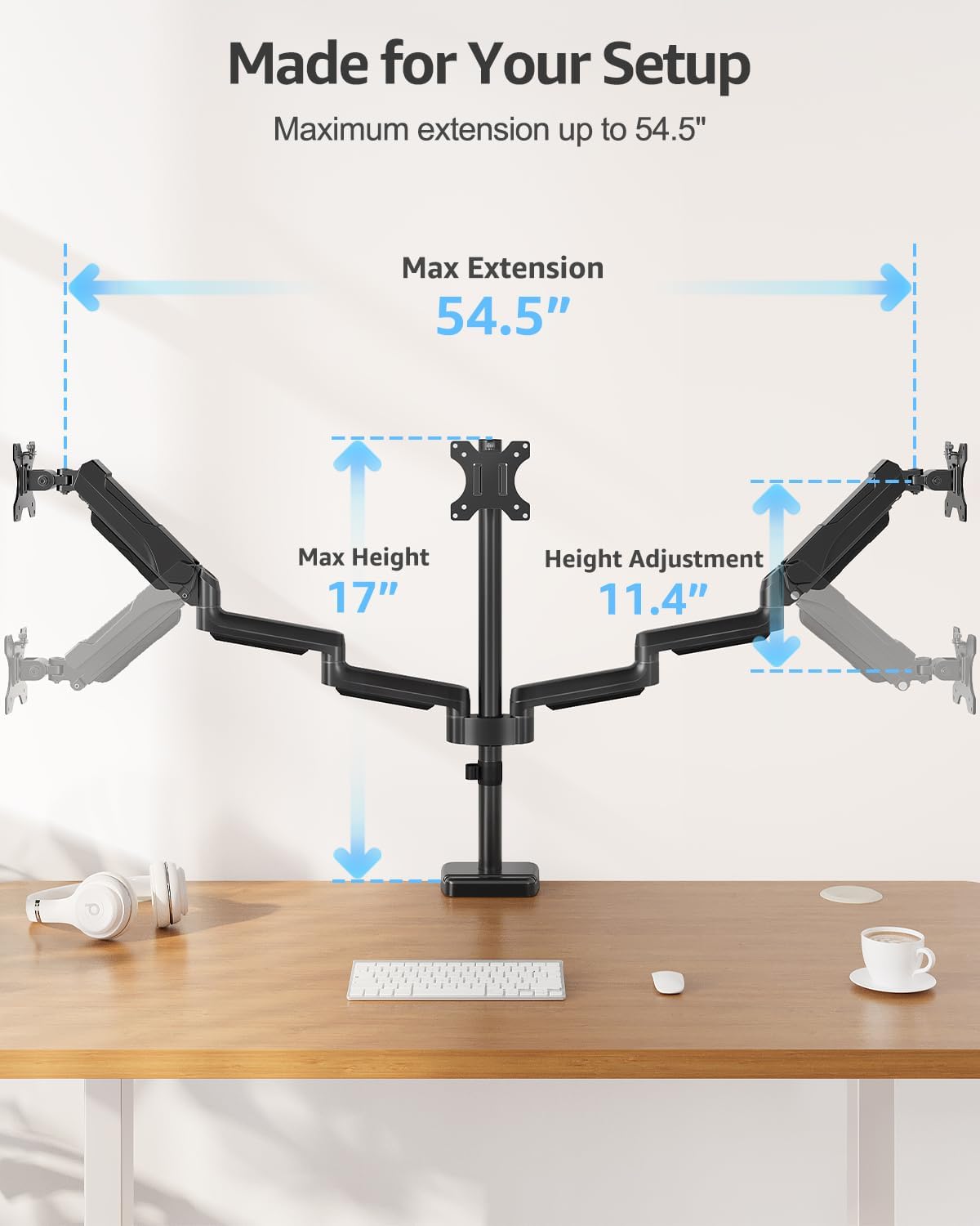 MOUNTUP Triple Monitor Stand Mount - 3 Monitors Desk Mount for Computer Screens Up to 27 inch, Triple Monitor Arm, Heavy Duty Monitors Stand, Each Arm Holds 4.4-19.8 lbs, Black